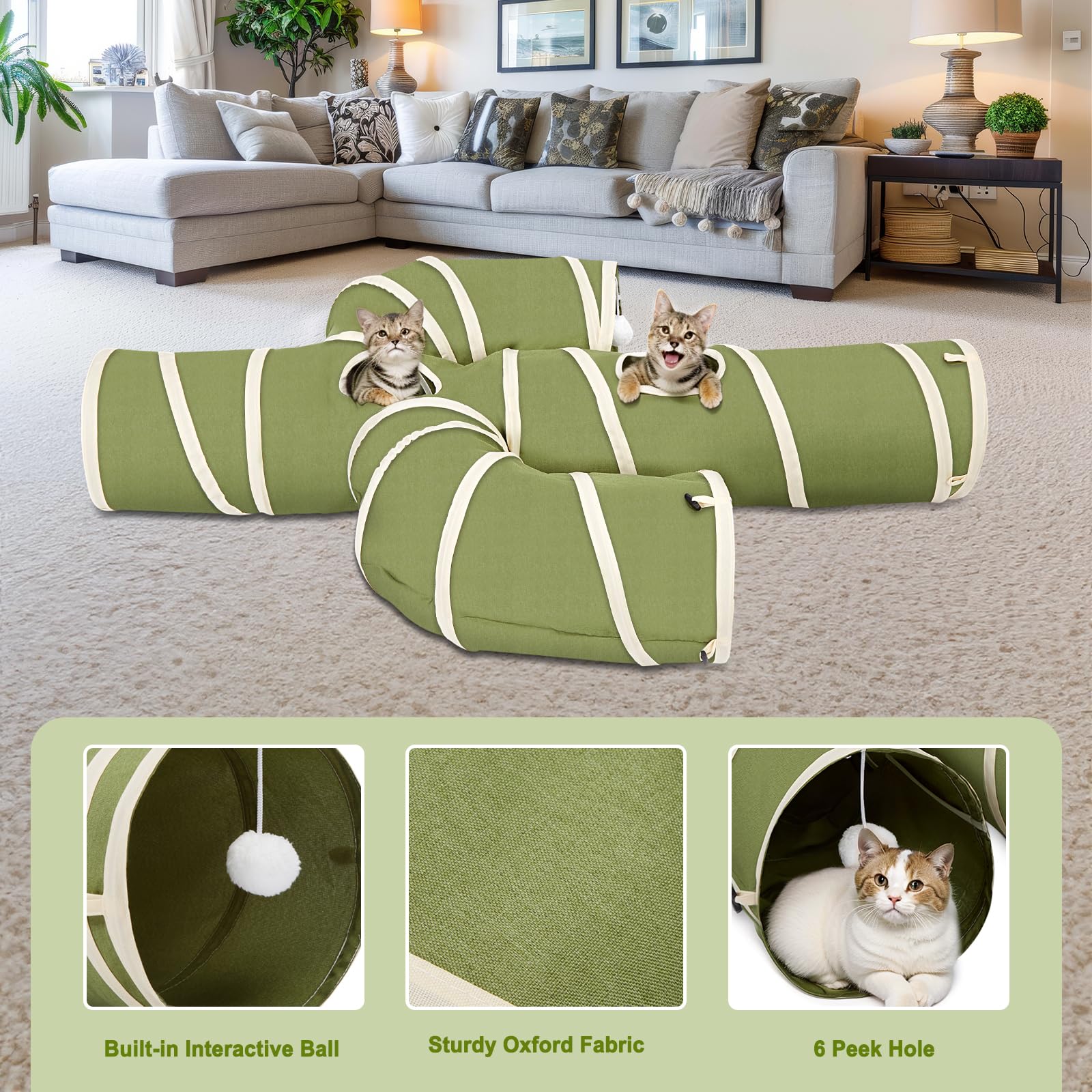 Ownpets Cat Tunnel Large 12 Inch Diameter, Cactus-Shaped Cat Tunnel Toy, Sturdy Oxford Fabric Collapsible Cat Tunnels For Indoor