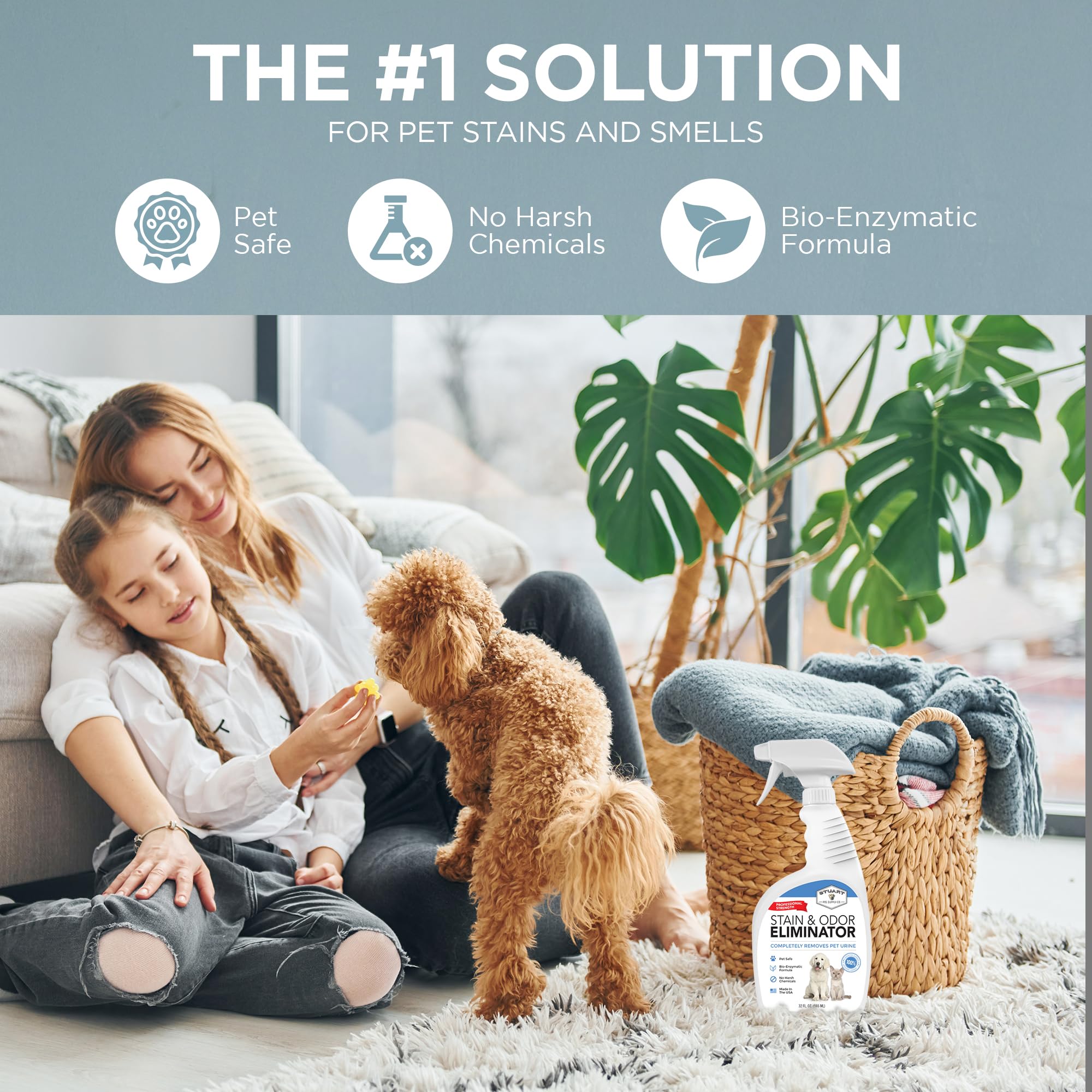 Stuart Pet Supply Co. Professional Strength Pet Stain And Odor Eliminator - Urine Odor Remover - Pet Urine Enzyme Cleaner - Enzy