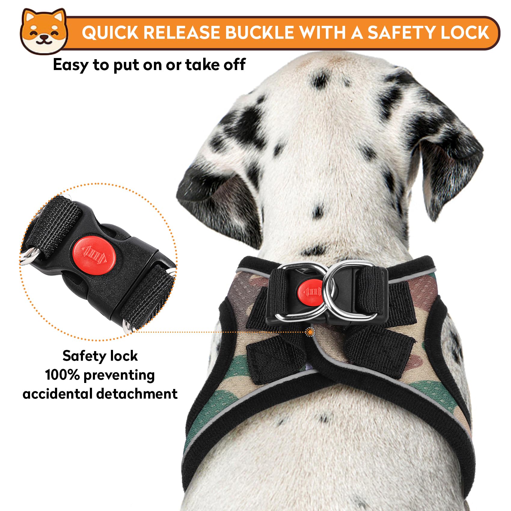 Pwod Dog Harness With Leash Set, No-Pull Step-In Reflective Pet Harness With 1 Leash Clips, Adjustable Soft Padded Easy Walk Dog