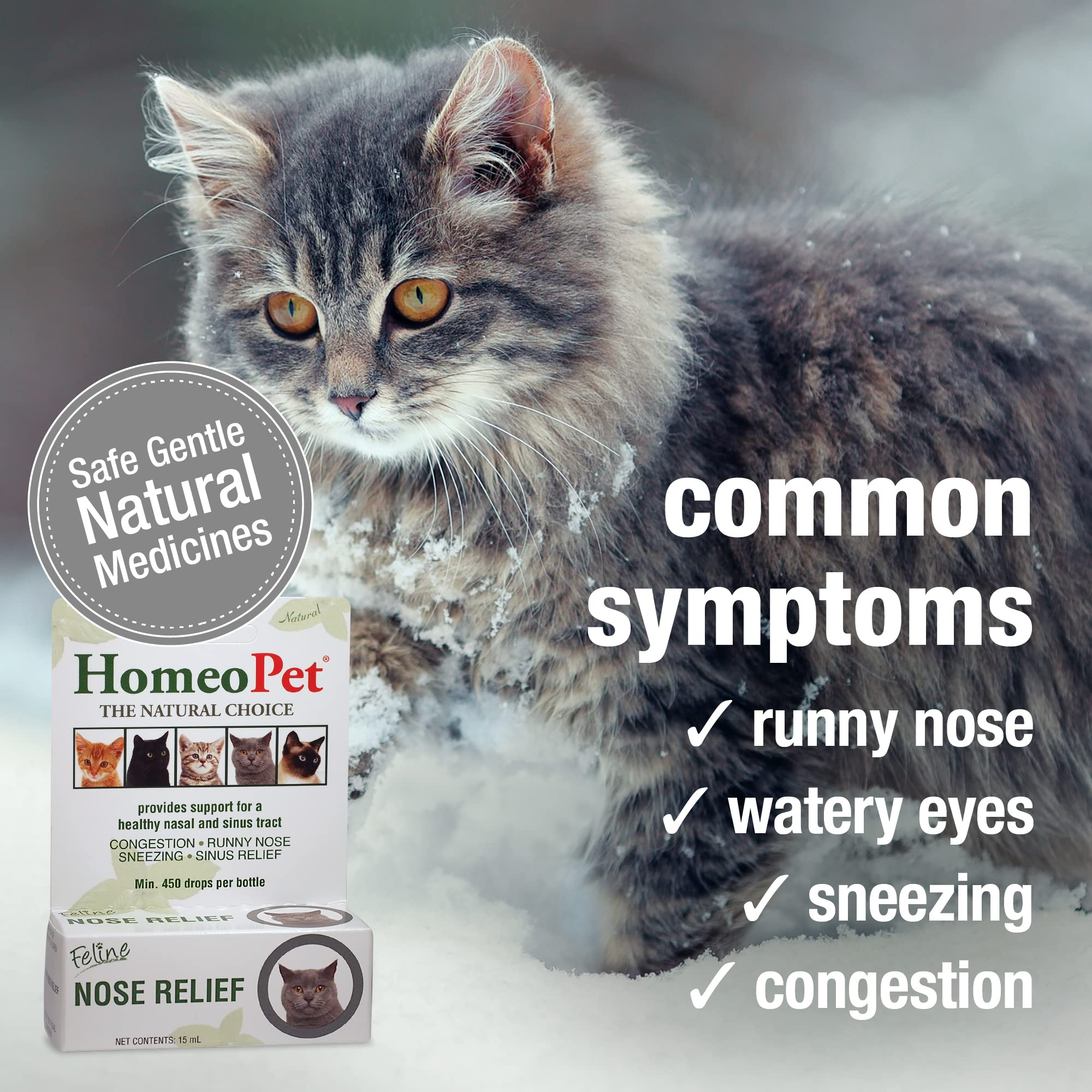 HomeoPet Feline Nose Relief, Safe and Natural Nasal and Sinus Supplement for Cats, 15 Milliliters