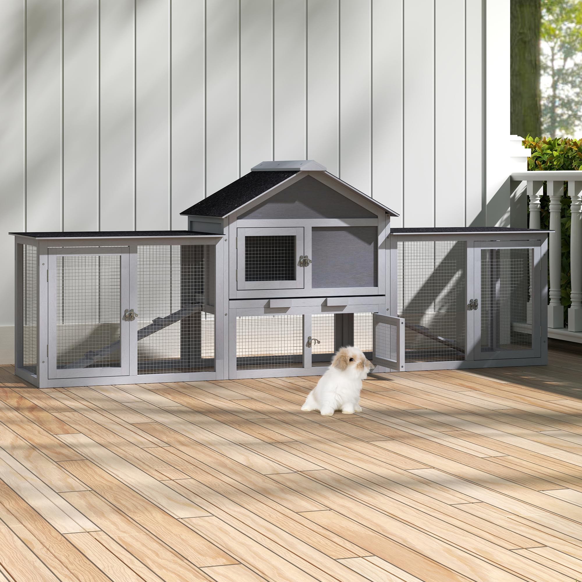 82.5    Large Wooden Rabbit Hutch Outdoor Easy To Assemble Rabbit Cage And Durable Bunny Hutch Indoor With Cleaning Tray & Water