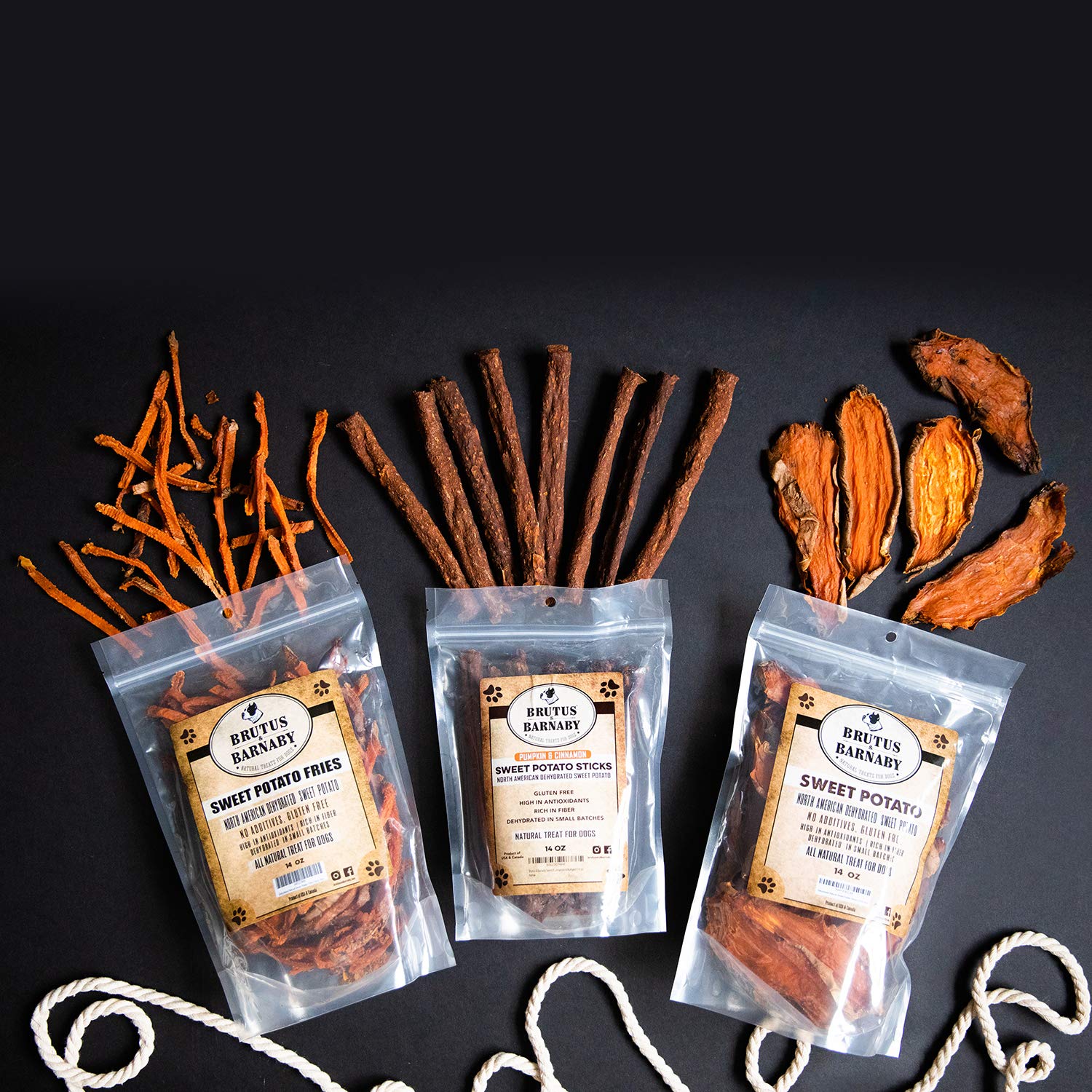 BRUTUS & BARNABY Sweet Potato Dog Treats- No Additive Dehydrated Sweet Potato Fries, Grain Free, Gluten Free and No Preservative