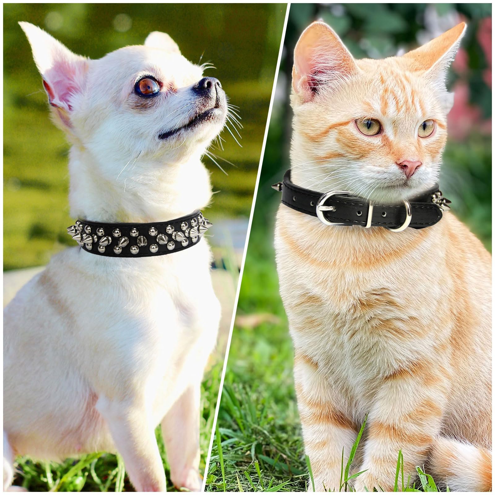 Doggyzstyle Spiked Dog Cat Collar Male Black Soft Leather Spike Puppy Collars Adjustable Mushroom Anti Bite Studded Small Dog Collars For Chihuahua Yorkshire Shihztu Poodle Pit Bull (Black,Xs)