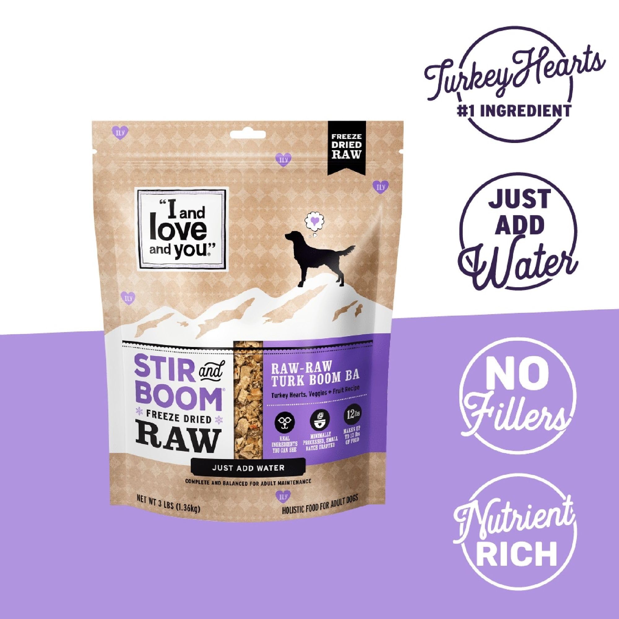 I and Love and You Stir and Boom Dehydrated Freeze Dried Raw Dog Food - Turkey - Grain Free, Real Meat, No Fillers, 3lb Bag