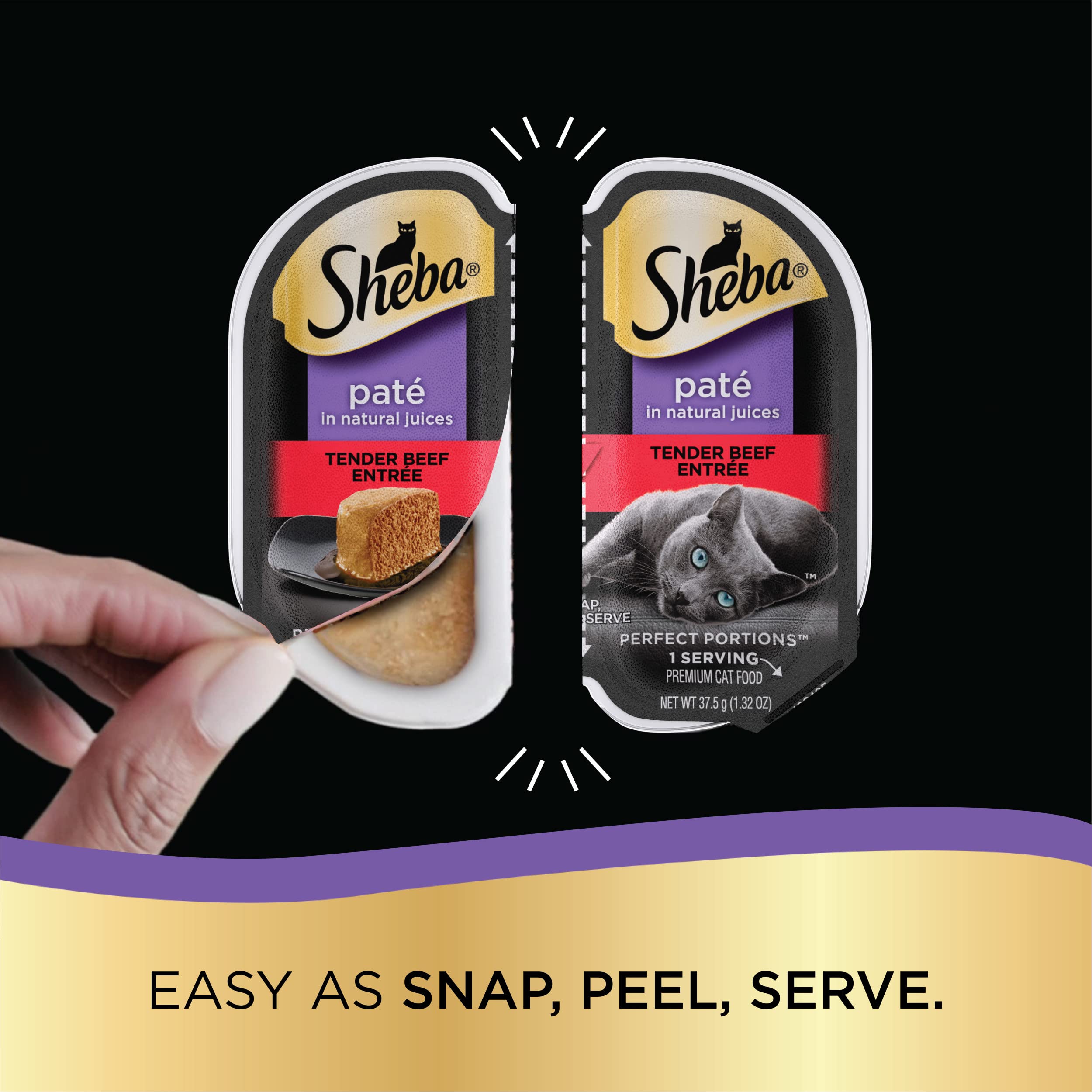 Sheba Perfect Portions Pat   Adult Wet Cat Food Trays (24 Count, 48 Servings), Tender Beef Entr  e, Easy Peel Twin-Pack Trays