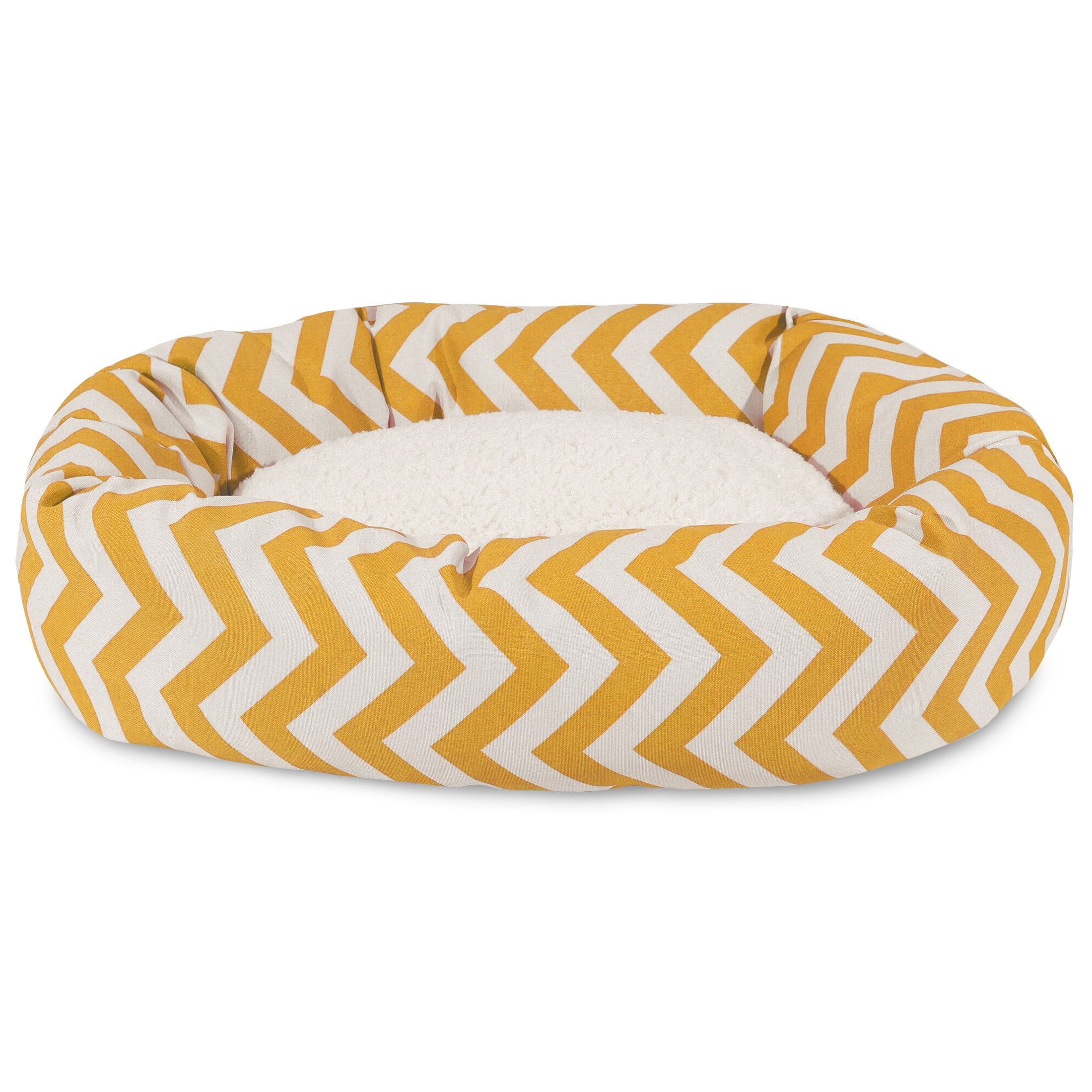 32 Inch Yellow Chevron Sherpa Bagel Dog Bed