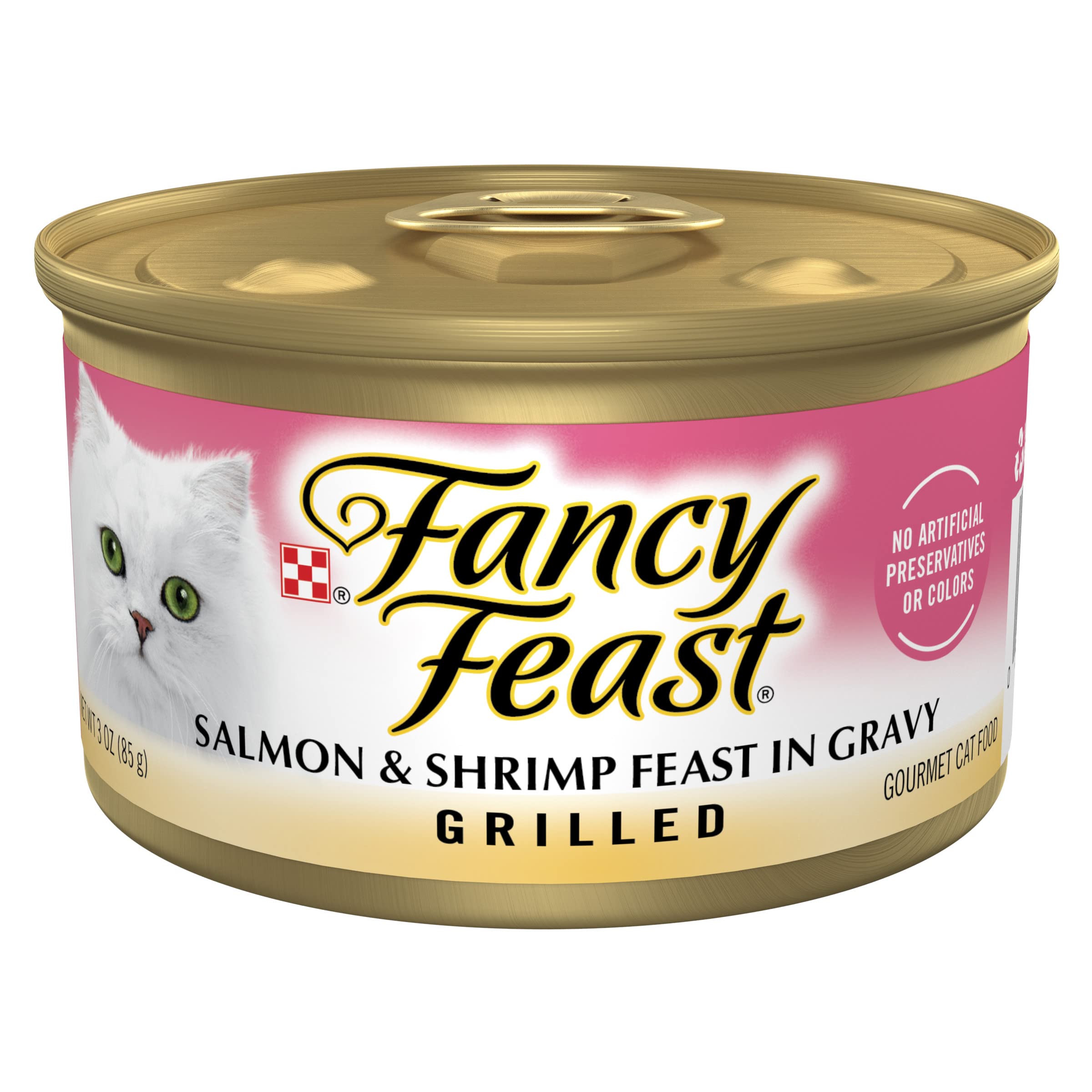 Purina Fancy Feast Grilled Wet Cat Food Salmon and Shrimp Feast in Wet Cat Food Gravy - (Pack of 24) 3 oz. Cans