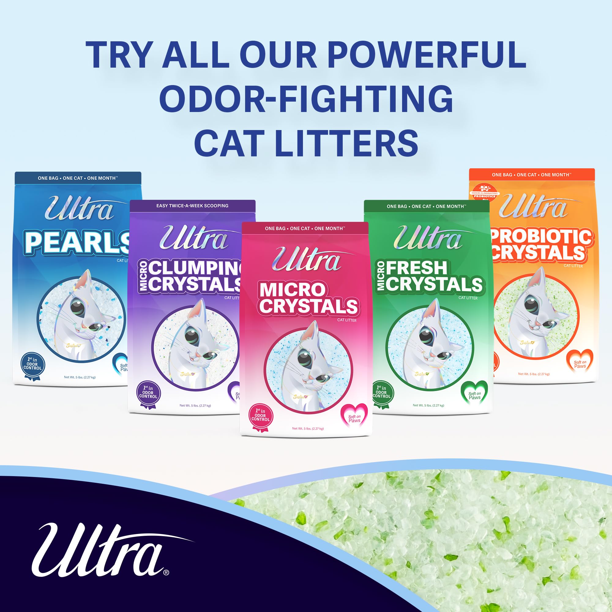 New Ultra Probiotic Micro Crystals Premium Cat Litter - 99.9% Dust Free, Soft On Paws, Fragrance Free - 15 Lbs. Total (3Pk Of 5 Lbs.)