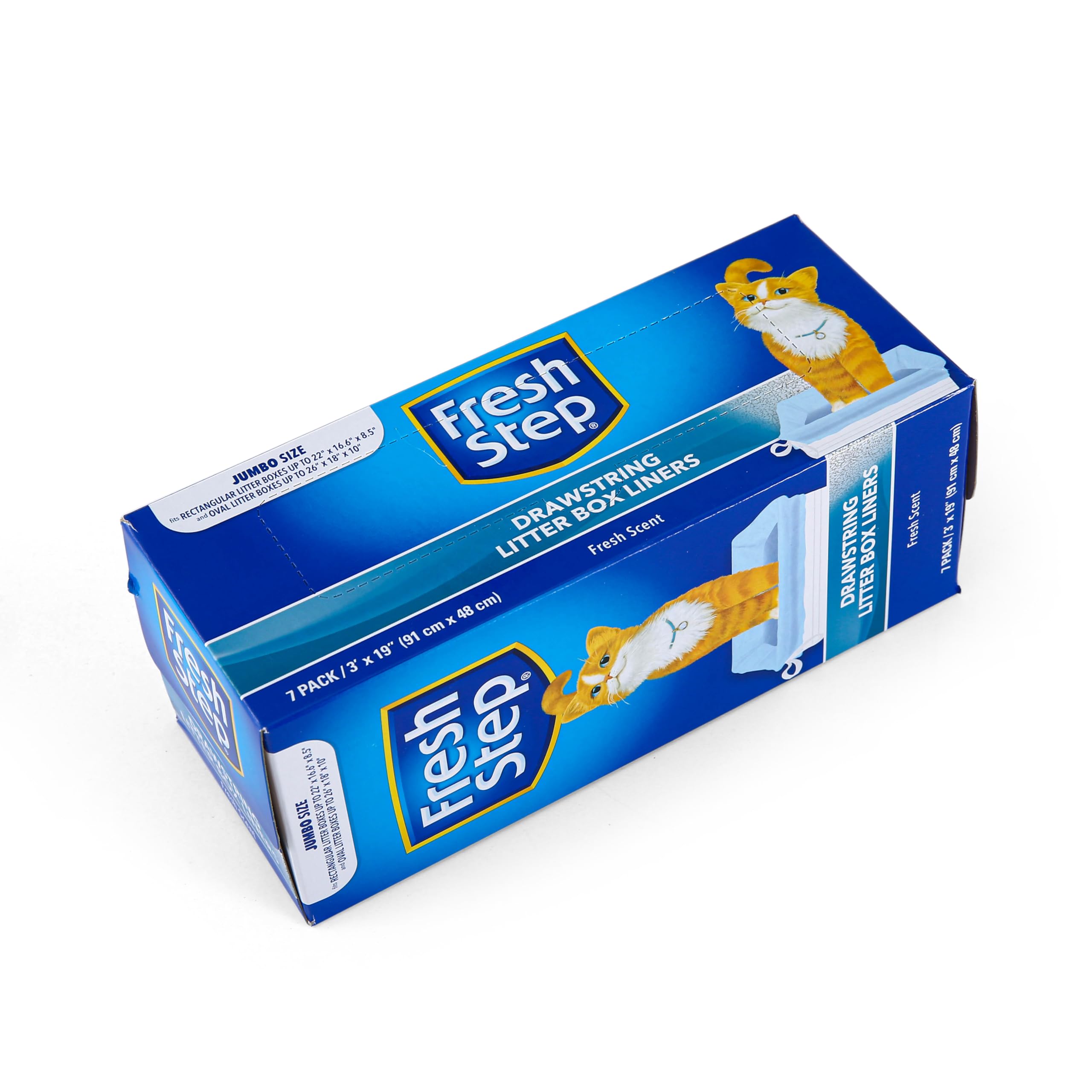 Fresh Step Drawstring Cat Litter Box Liners, Scented, Jumbo Size, 3' X 19' - 7 Count | Kitty Litter Bags, Cat Litter Liners For All Cats To Keep Your Home Clean