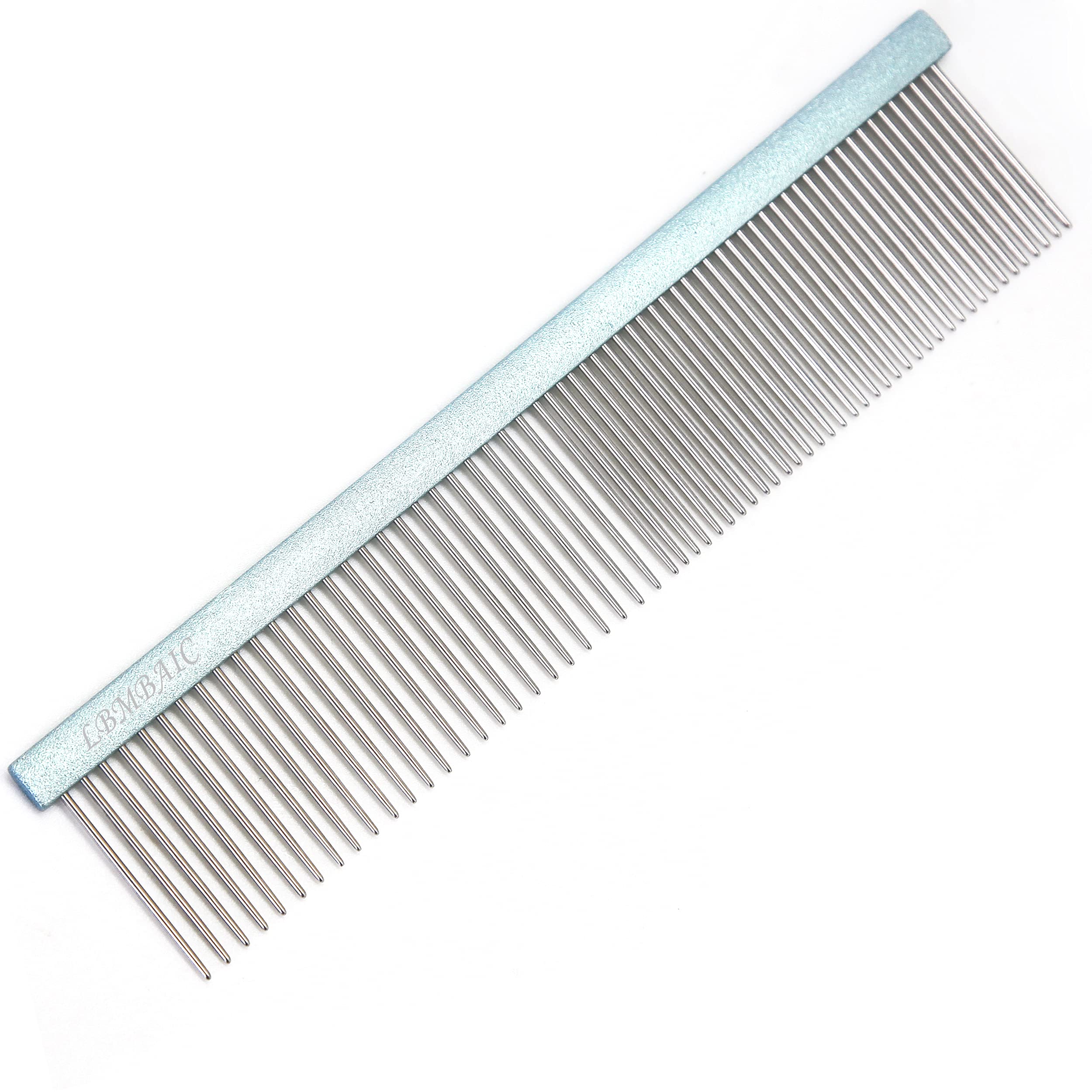 Lbmbaic Professional Dog Grooming Comb For Shedding Tangles,Knots,Mats.Metal Dog Comb With Long Wide Tooth Comb For Long Hair Dogs And Cats.No Hurt Pets Skin.7.5Inches.(Blue)-1Pc