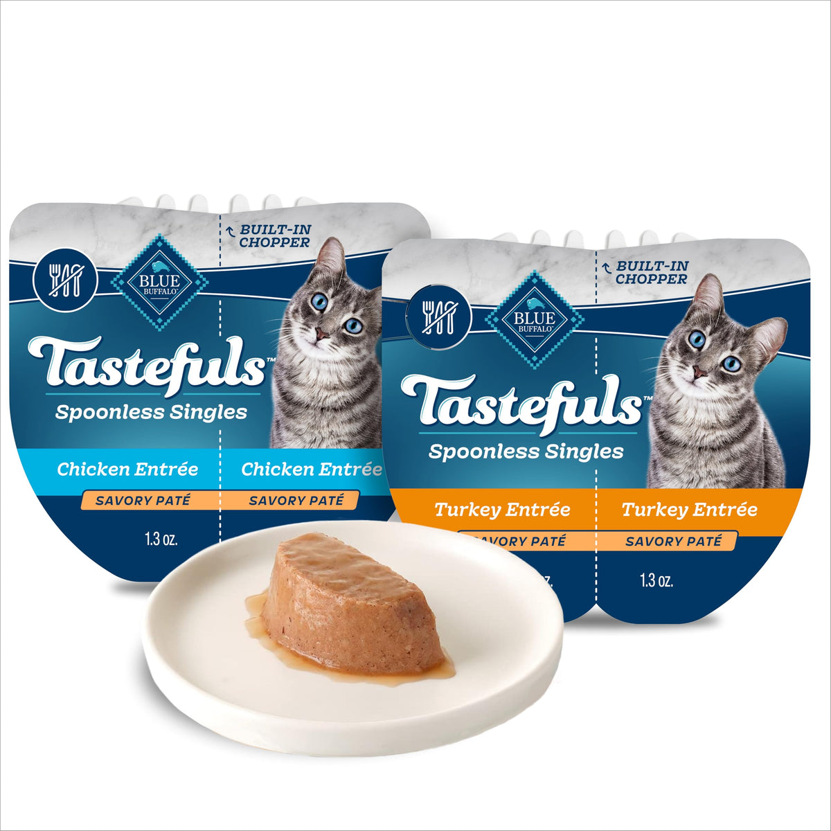 Blue Buffalo Tastefuls Spoonless Singles Variety Pack, Wet Cat Food Pat  , 2.6-Oz. Twin-Pack Trays, Chicken & Turkey Entre   (12