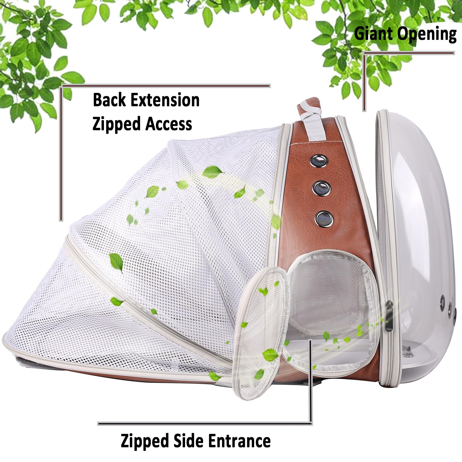 Back Extension Space Capsule Clear Bubble Window Cat Backpack Carrier For Traveling And Hiking, Expandable Kitten Book Bag, Pu L