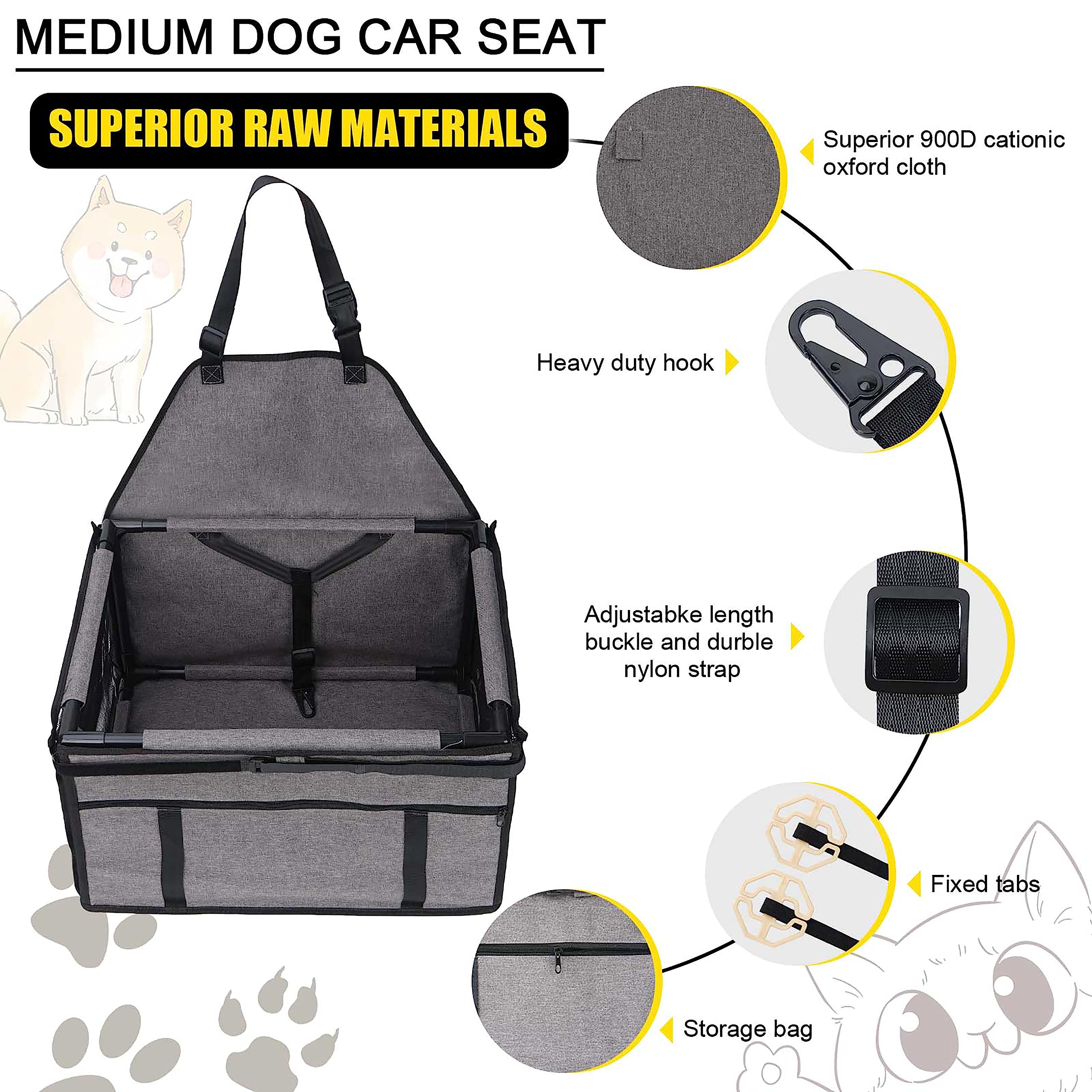 Genorth Dog Car Seats For Small And Medium Dogs,Portable Puppy/Pet Car Booster Seat With Clip-On Leash And Mesh Window For Pet Up To 20 Lbs
