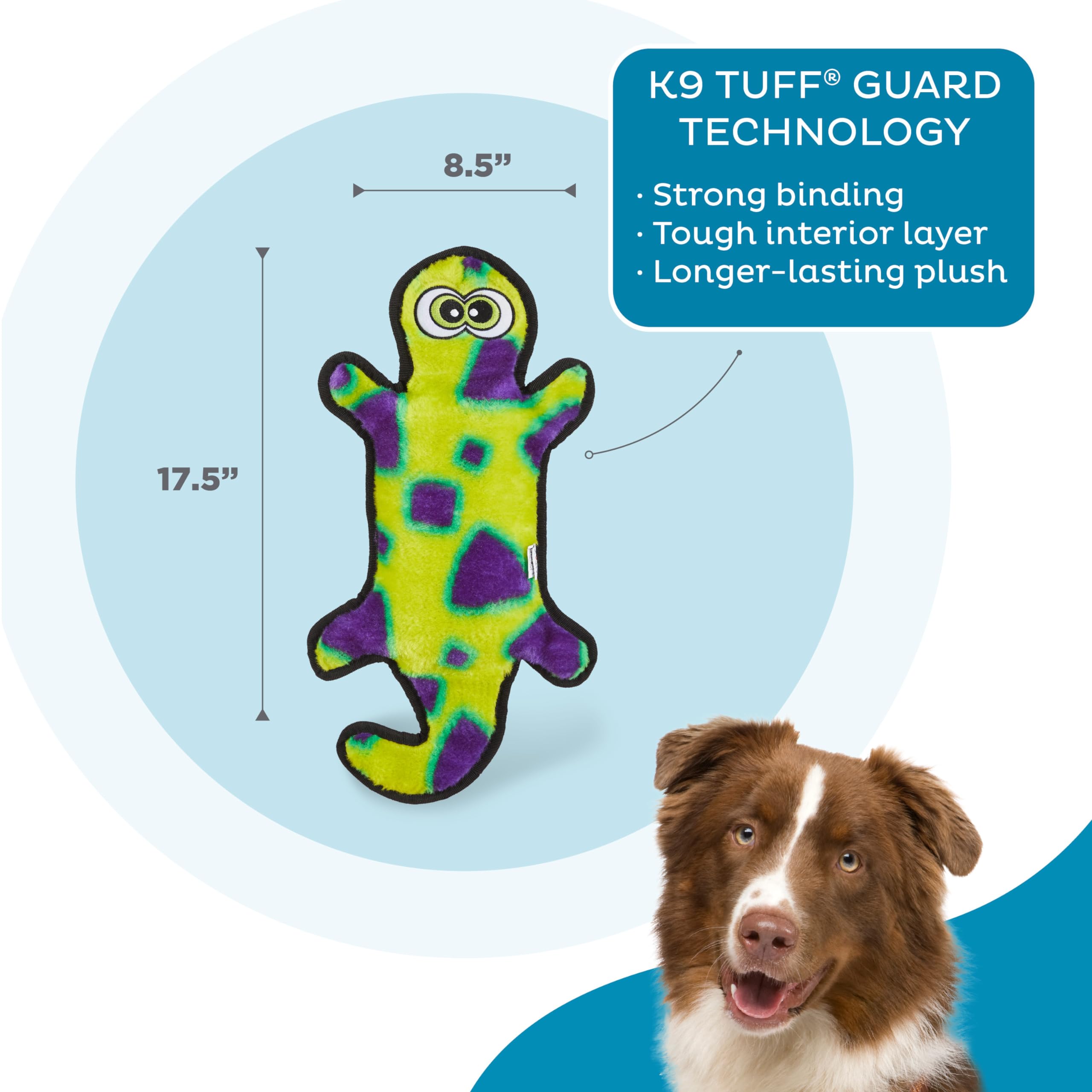 Outward Hound Tough Plush Squeaky Dog Toy, Gecko, Large, Green, Model 32072, Durable Polyester Material