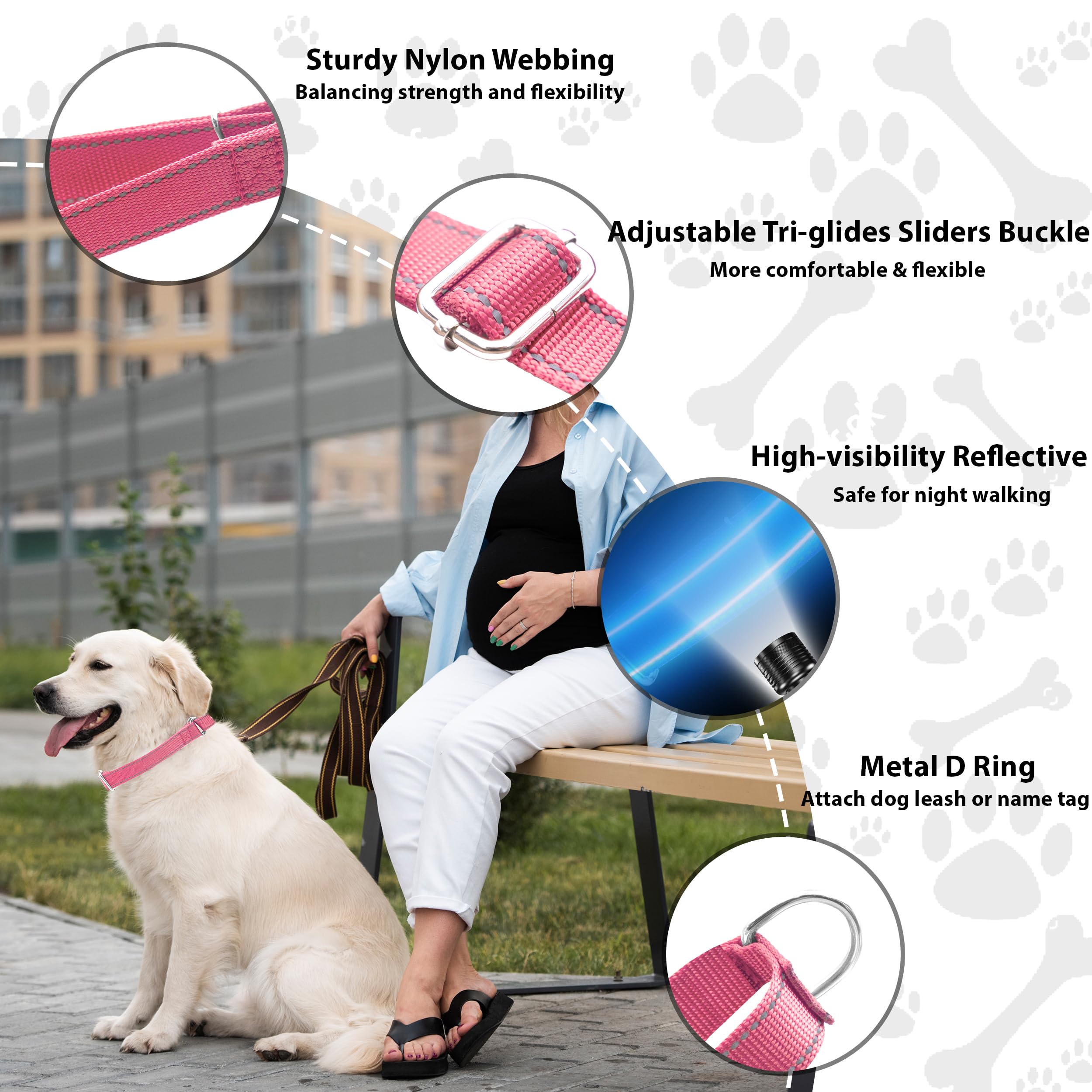 Seyezo Martingale Dog Collar, Slip Martin Collar For Dogs With No Buckle, Reflective Pet Trainning Collars For Small Medium Larg