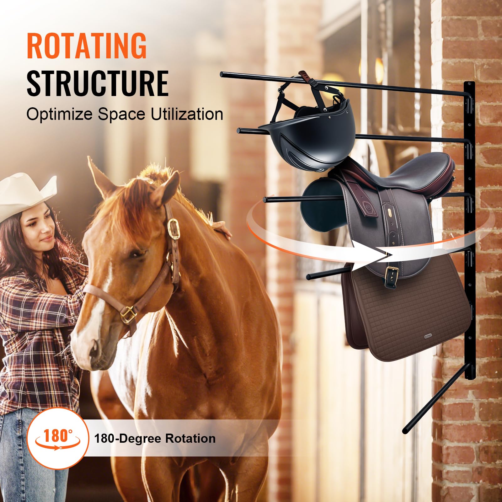 VEVOR Wall Mounted Saddle Rack, 30.9 x 29.9 x 5.5 in, Swing Out Saddle Holder, Six Tiers Horse Saddle Stand, Space Saving Horse