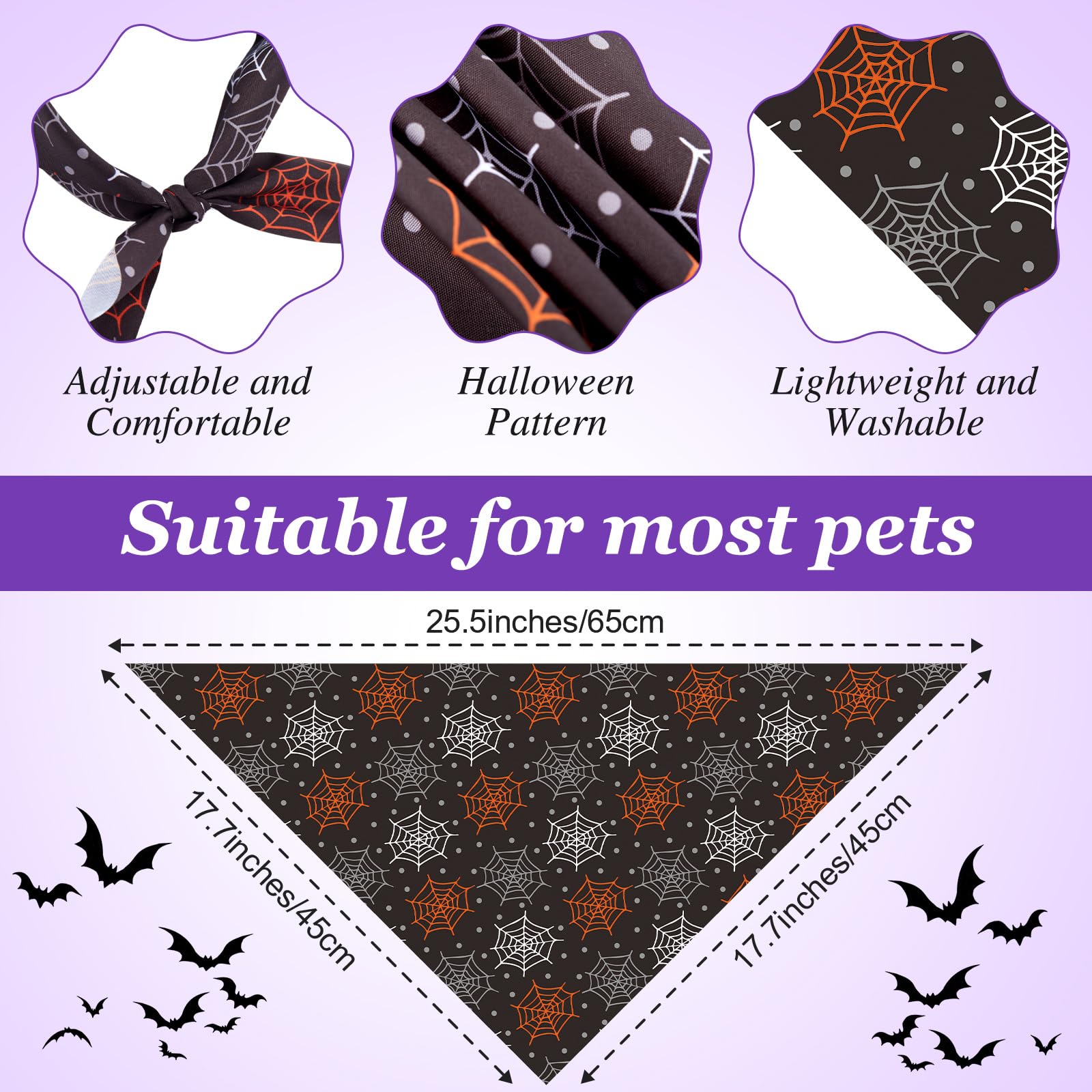 Shyyween 100 Pieces Halloween Dog Bandanas Bulk Pumpkin Ghost Bandanas for Dogs Soft Triangle Bibs Adjustable Triangle for Small