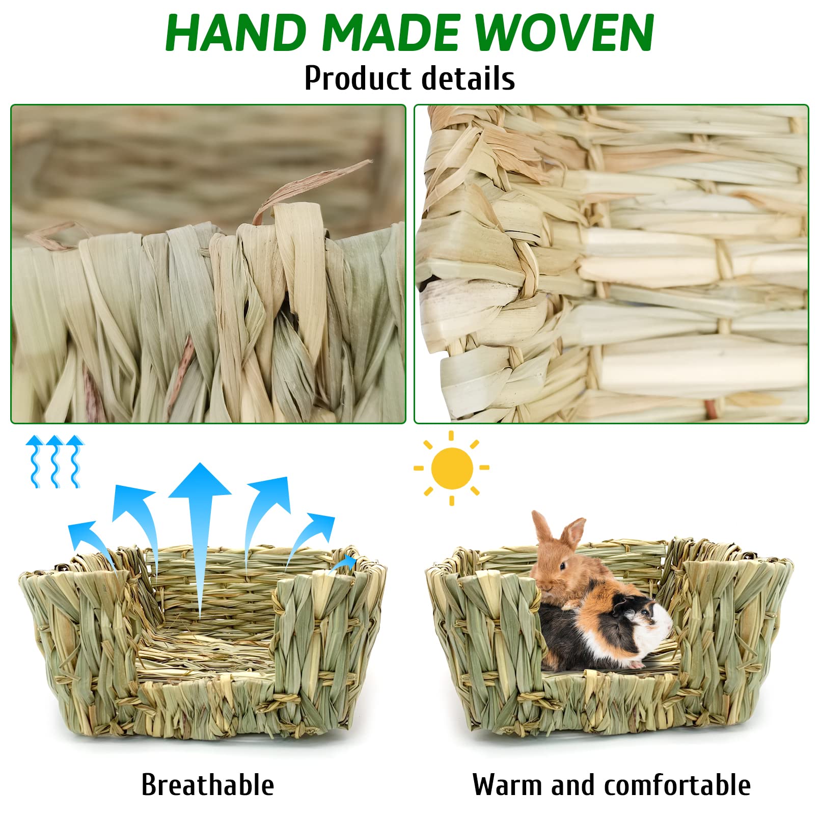 Hamiledyi Rabbit Grass Bed For Bunny, 12 Pcs Pet Bunny Chew Toys Natural Hand-Made Woven Hay Mat Hamster Grass Basket Small Anim