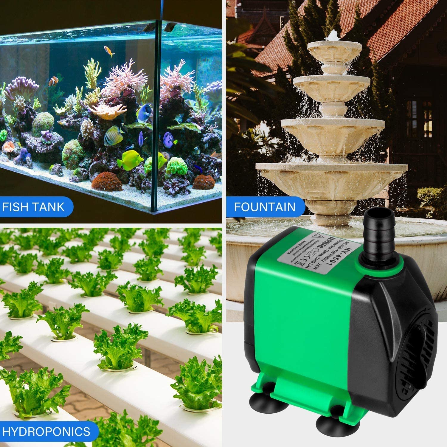 Simple Deluxe 60W 800Gph Submersible Pump (3000L/H), Ultra Quiet (10Ft High Lift), 3 Nozzles With 5.2Ft Power Cord For Fish Tank, Pond, Aquarium, Statuary, Hydroponics, Fountain
