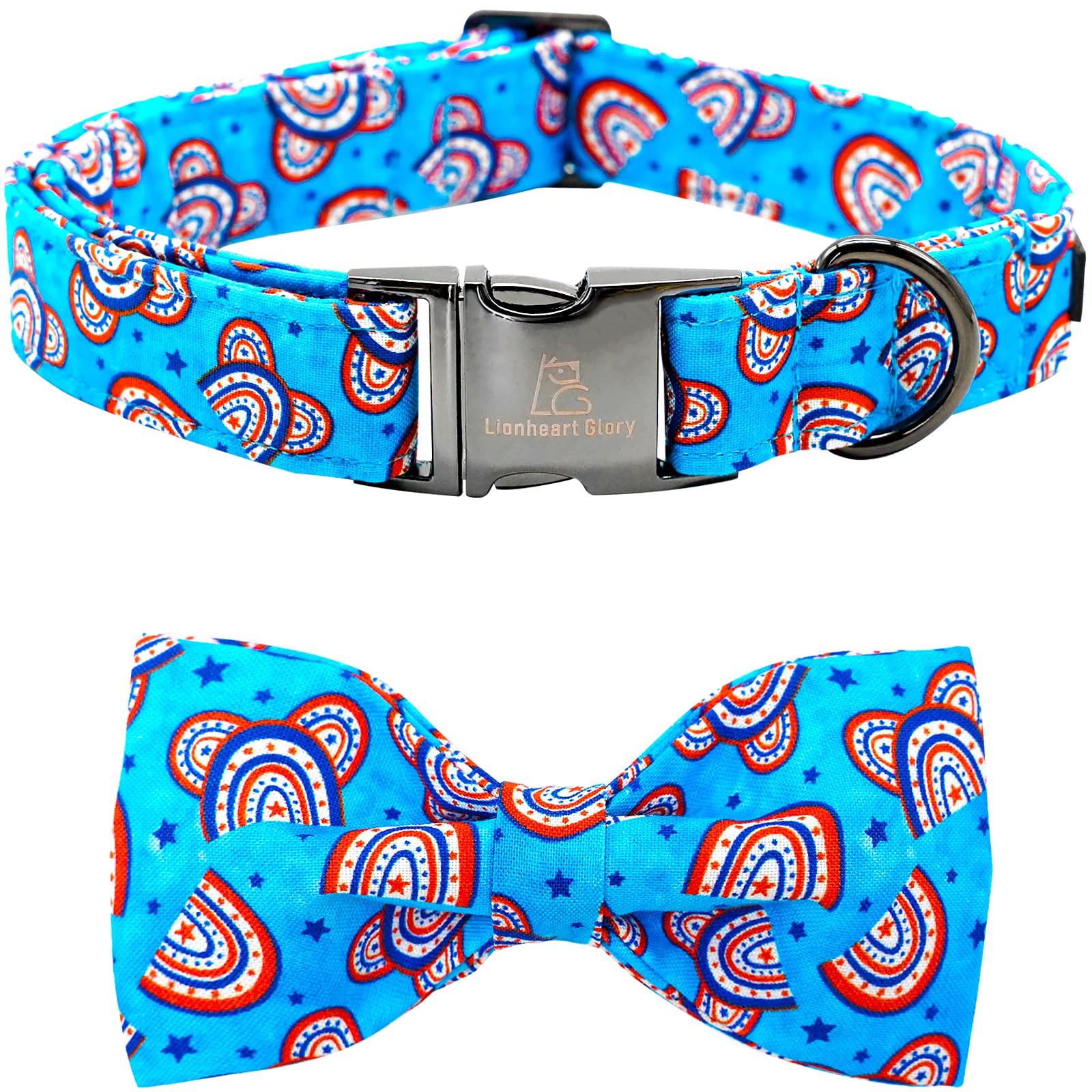 Lionheart Glory American Flag Dog Collar, 4 Of July Dog Bow Collar Heavy Duty Adjustable Patriotic Dog Collar With Bowtie For Sm