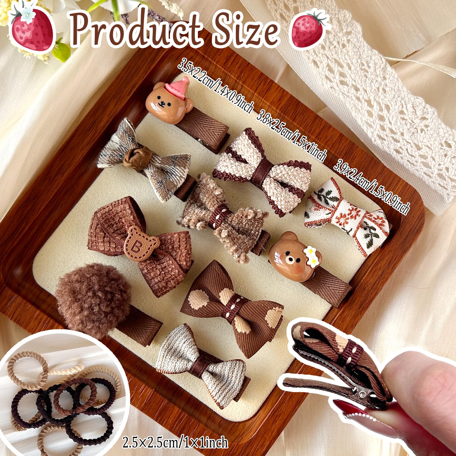 10Pcs Brown Dog Hair Clips 10Pcs Rubber Bands Small Dog Bows Beige Cute Pet Grooming Accessories Alligator Clips Stay In Hair Be