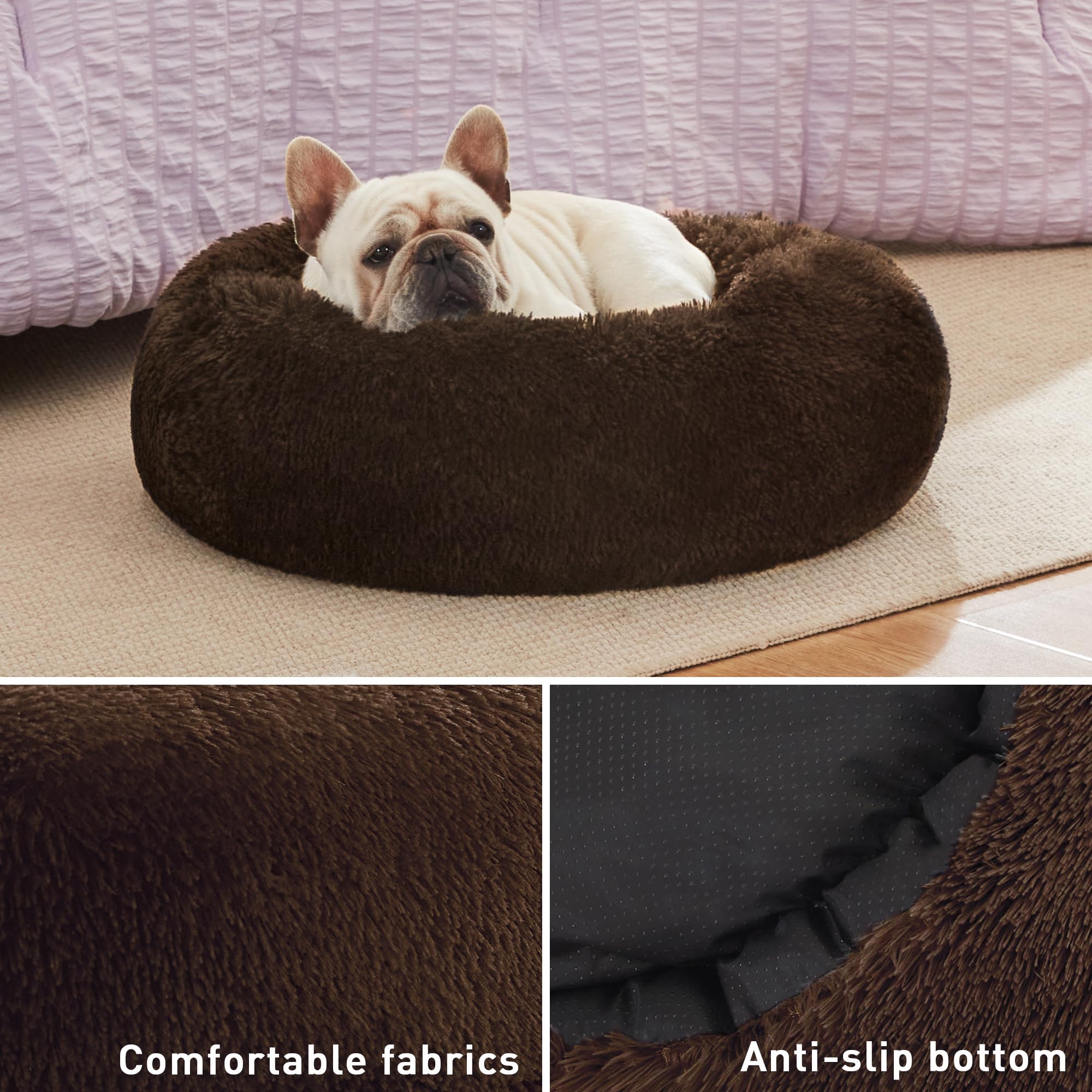 Love'S Cabin 20In Cat Beds For Indoor Cats - Cat Bed With Machine Washable, Waterproof Bottom - Dark Brown Fluffy Dog Pet Calmin