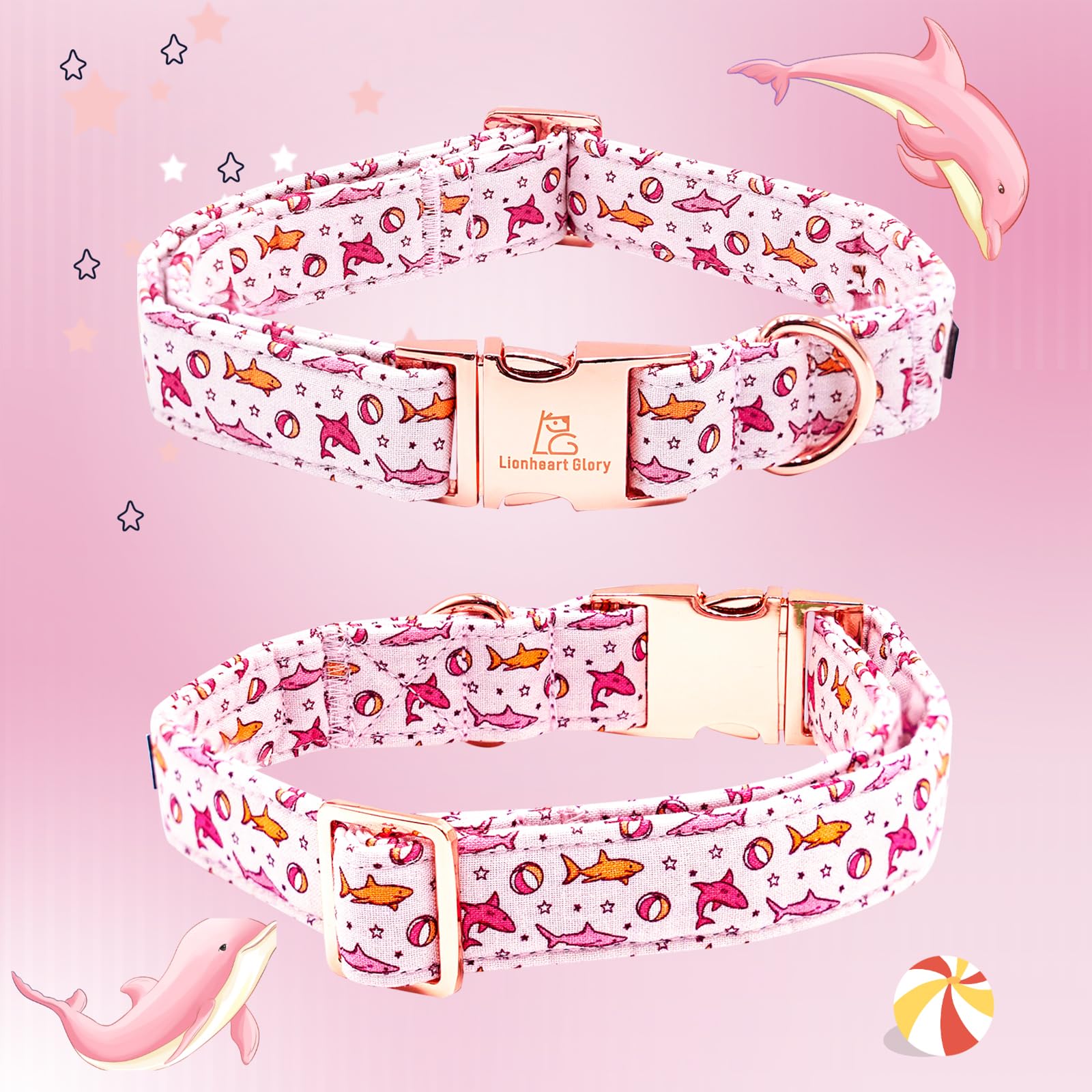 Lionheart Glory Shark Print Dog Collar - Pink, Durable, Adjustable For Large Dogs - Male Or Female Spring Summer Pet Gift