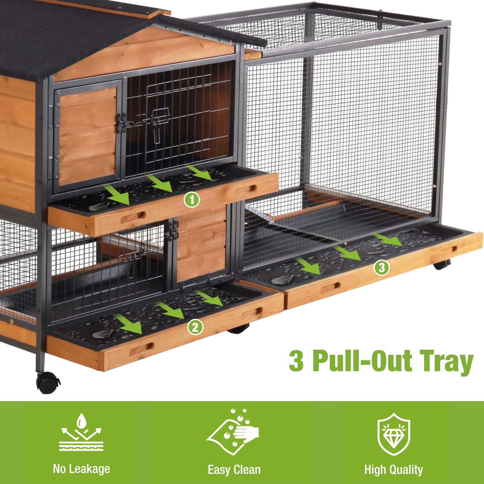 Gutinneen Rabbit Hutch Outdoor With Metal Surround Indoor Rabbit Cage With Wheels Bunny Cage Large Guinea Pig Cage For Small Ani