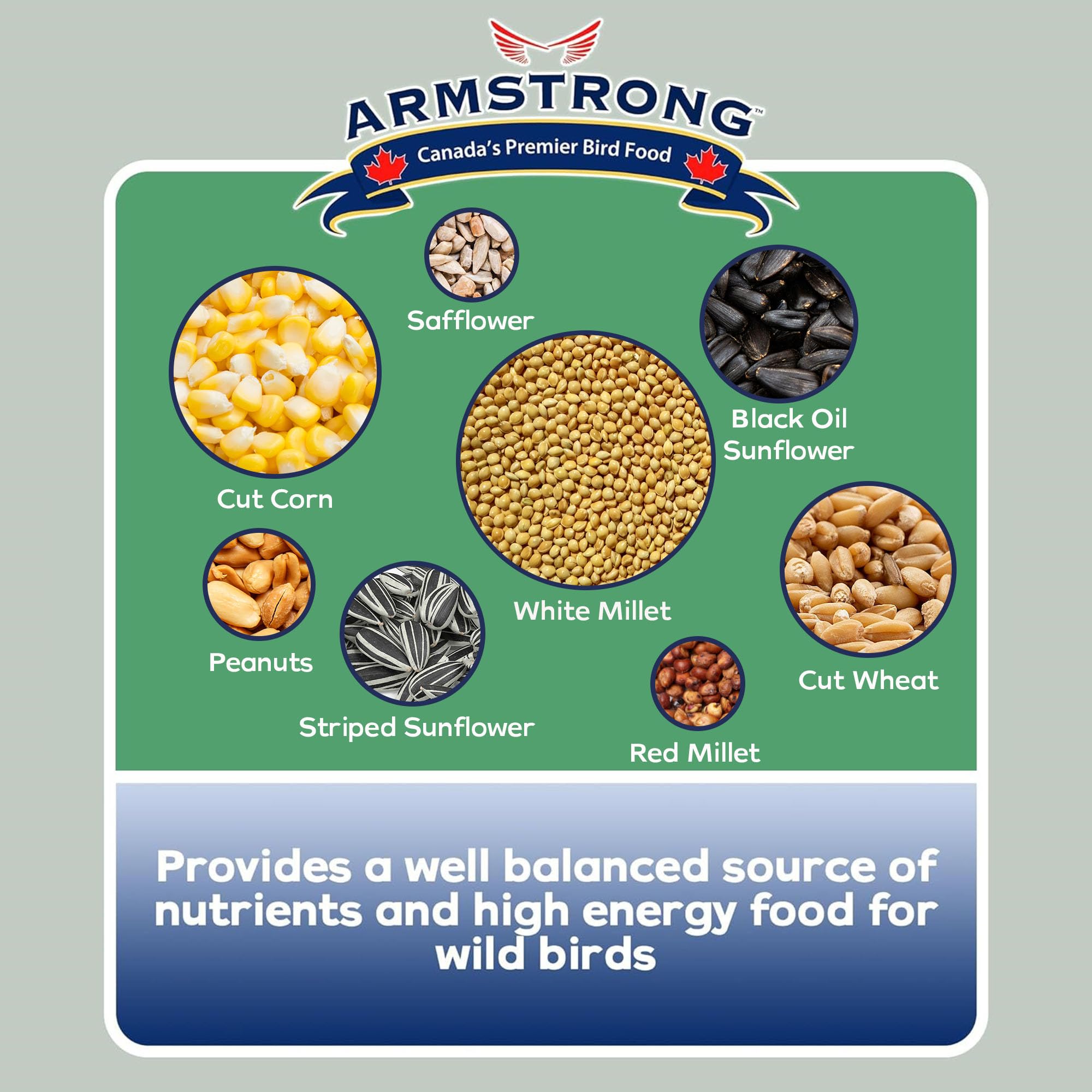 Armstrong Bird Food Gourmet Blend, 33 Pounds - with White & Red Millet, Cut Corn, Wheat, Black Oil Sunflower, Striped Sunflower,