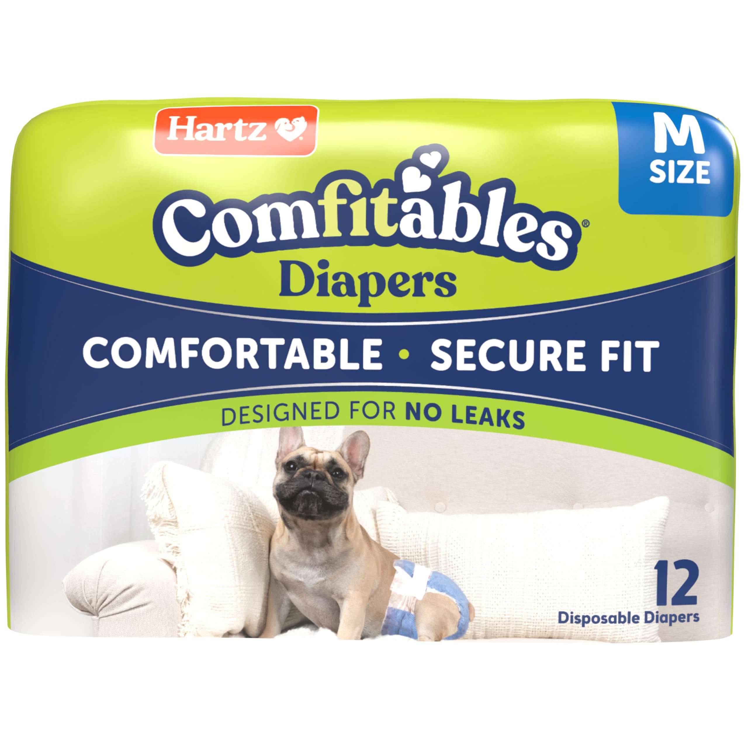 New! Hartz Comfitables Disposable Dog Diapers, Size Medium 12 Count, Comfortable & Secure Fit, Easy To Put On, Super Absorbent M