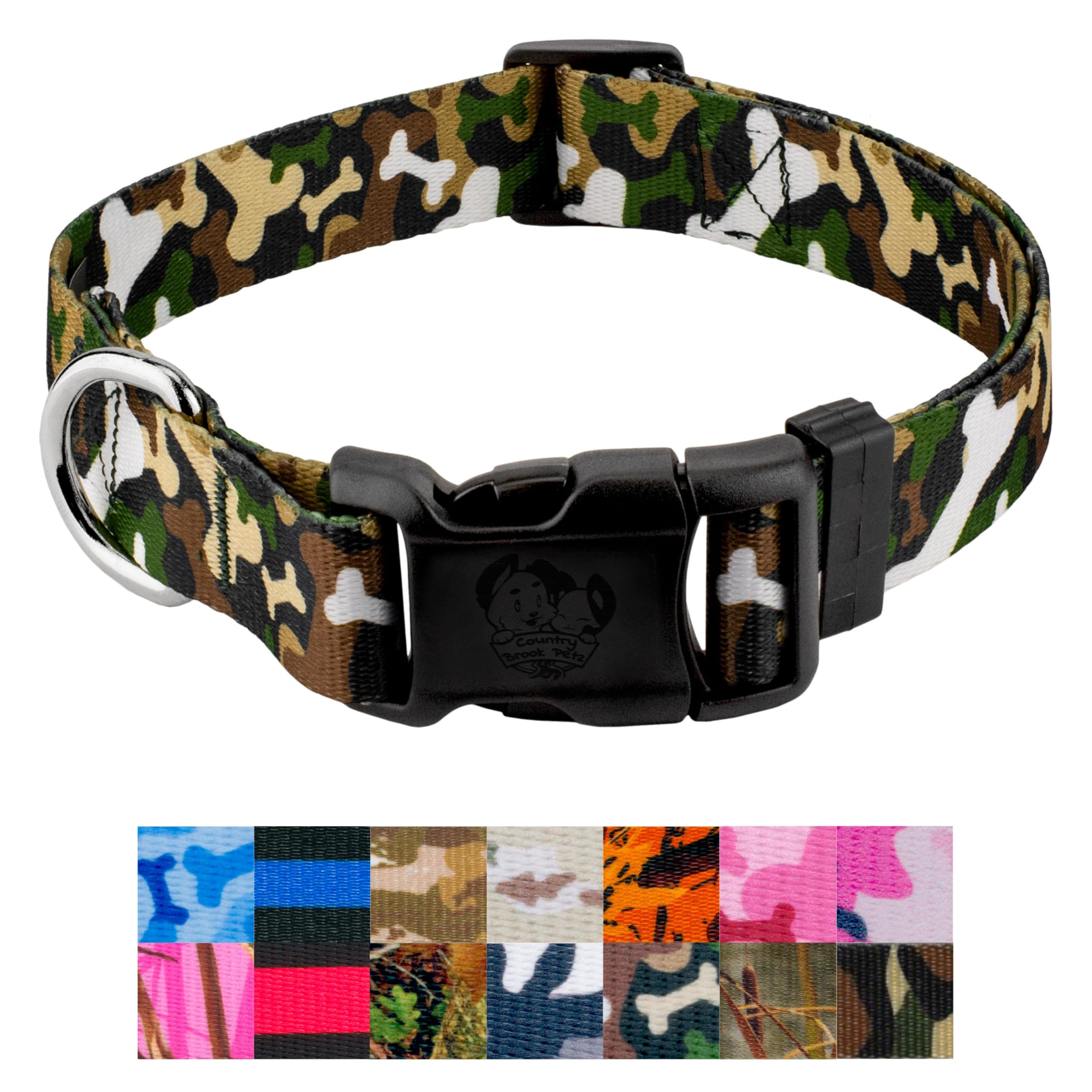 Country Brook Petz - Deluxe Woodland Bone Camo Dog Collar - Made In The U.S.A., Camouflage Collection Featuring Rugged Designs (