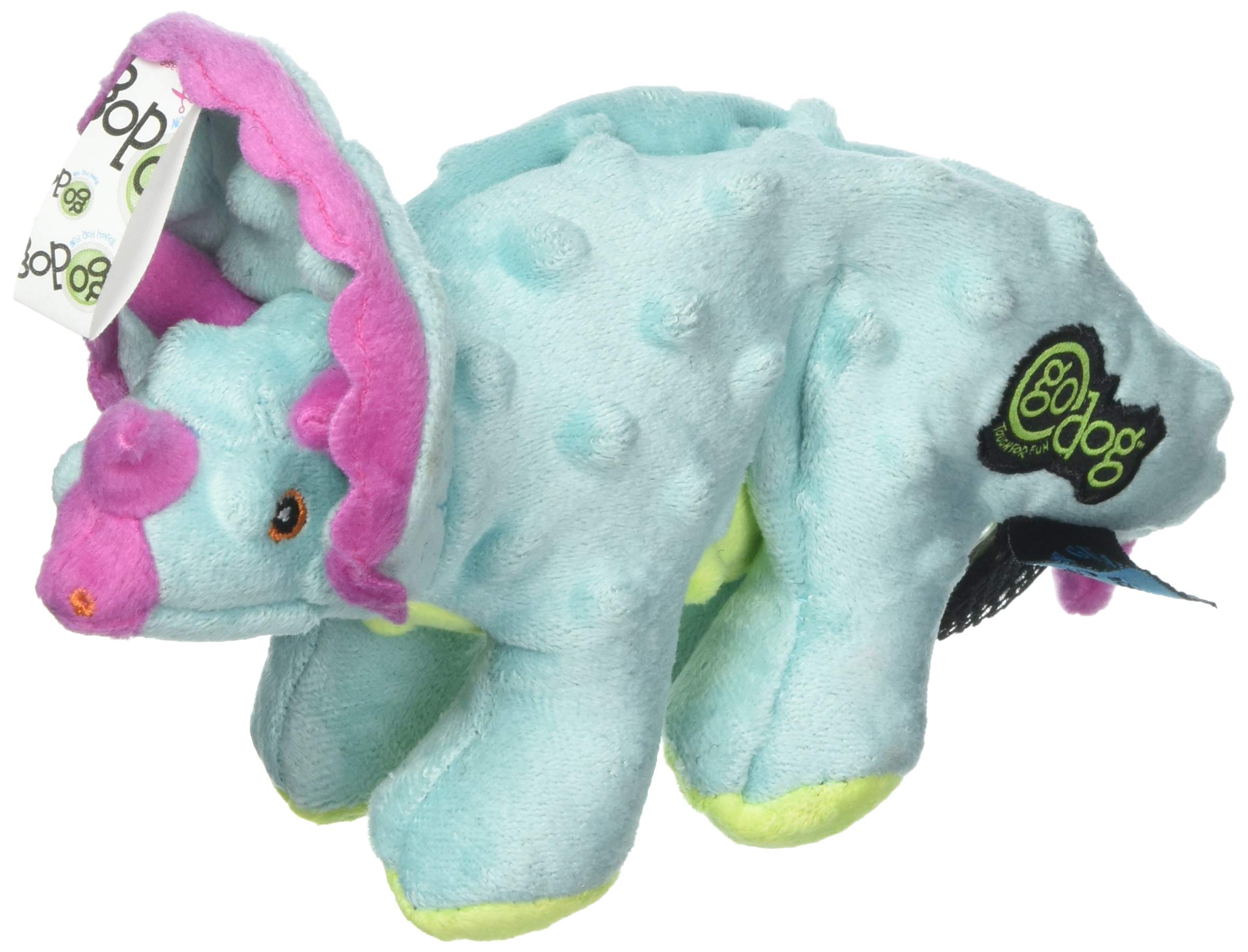 Godog Dinos Frills Plush Squeaker Chew Guard Dog Toy, Small, Teal