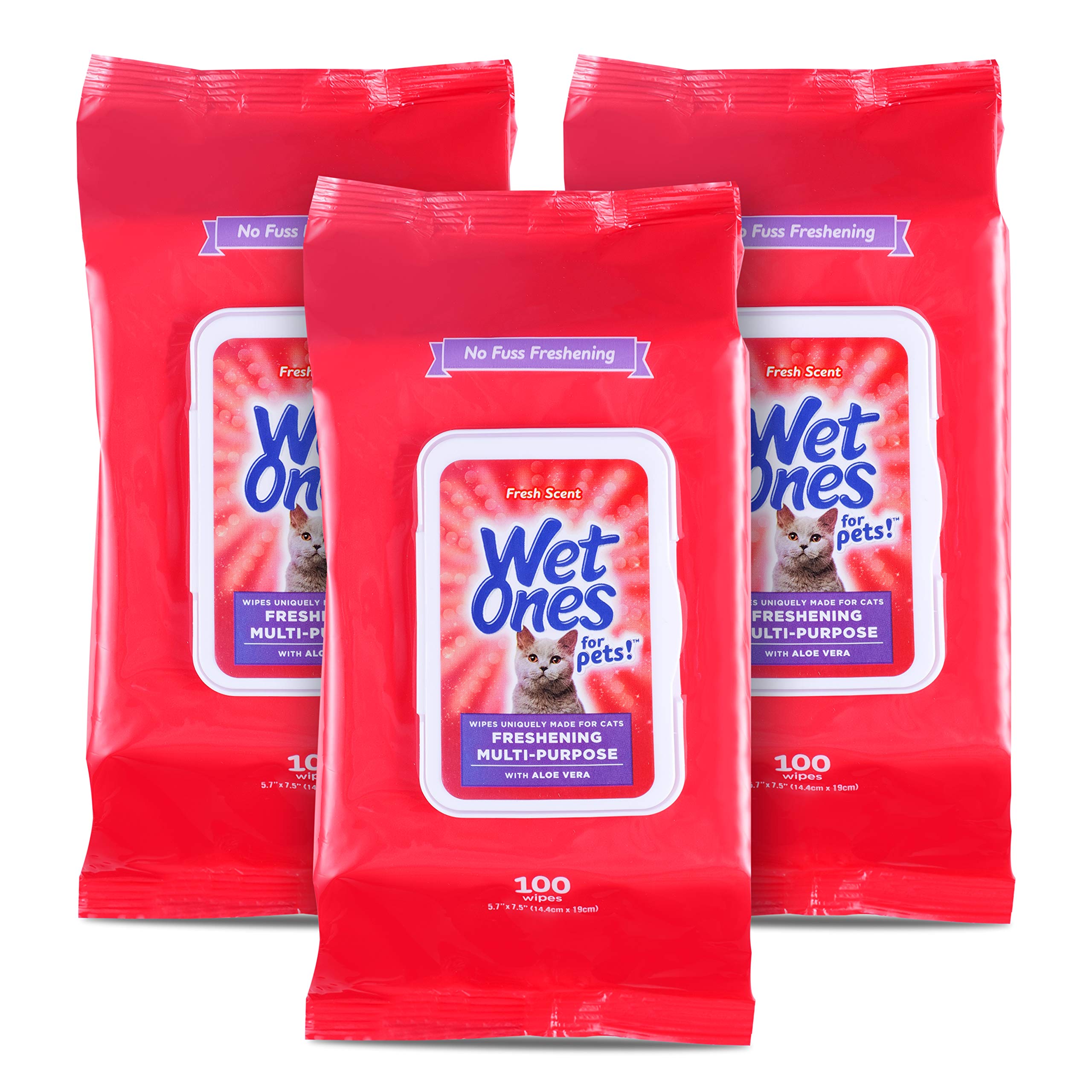 Wet Ones For Pets Freshening Multipurpose Wipes For Cats With Aloe Vera, 100 Ct - 3 Pack | Easy To Use Cat Cleaning Wipes, Fresh