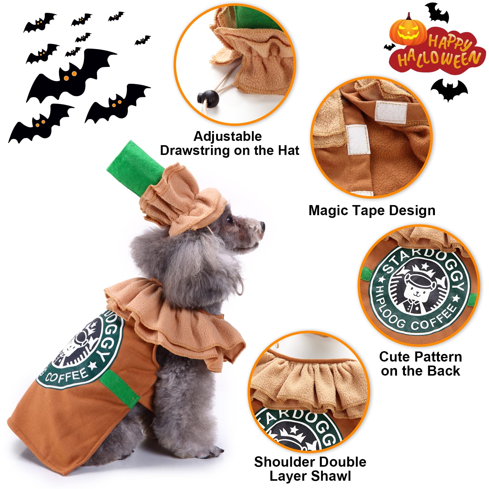Latte Dog Costume Dog Halloween Costume, Coffee Dog Costumes Halloween Christmas Pet Cat Costume, Pet Costumes For Small Medium Dogs Puppy Dog Cosplay Costume Halloween Party Special Events