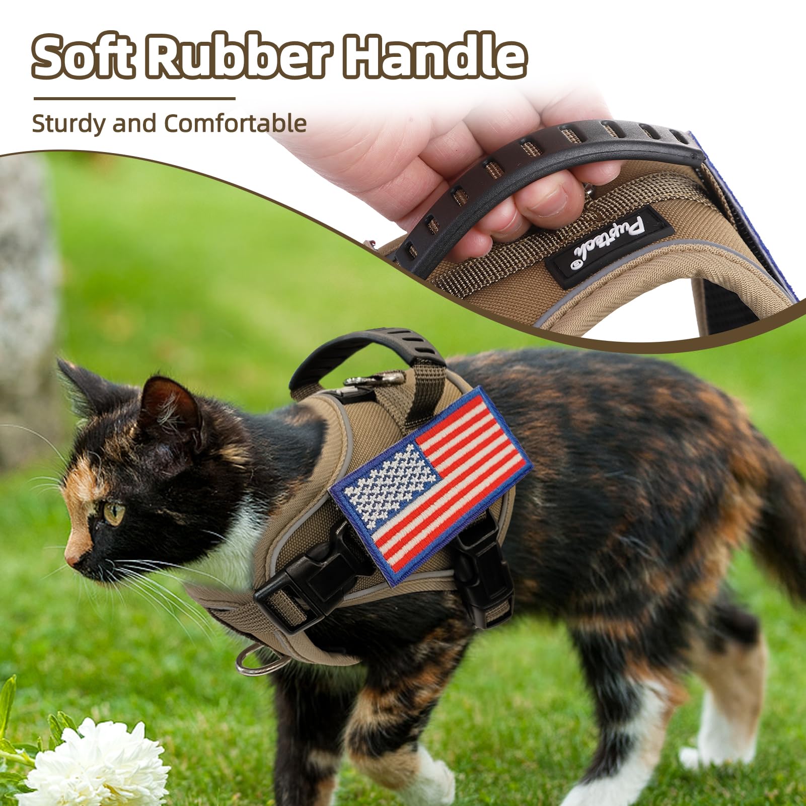 Pupteck Tactical Cat Harness And Leash Set Escape Proof, Adjustable Reflective Kitten Jacket Easy Control, Pet Vest Harness For