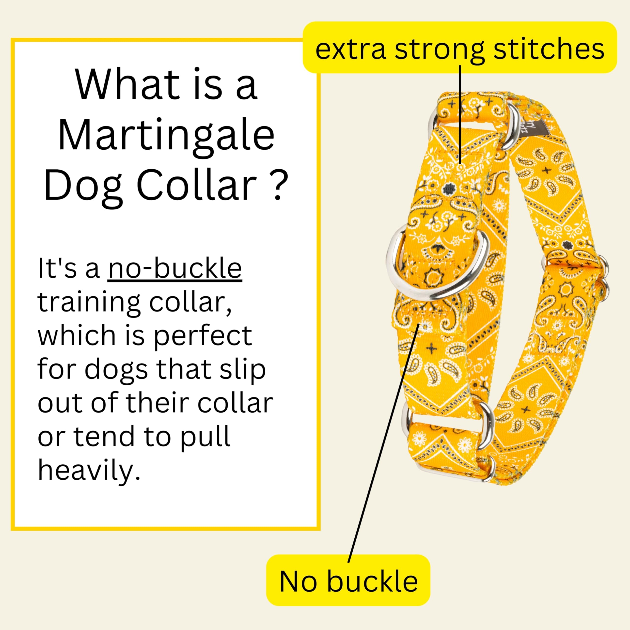 Country Brook Petz - Yellow Bandana Martingale Dog Collar - Country And Western Collection Featuring Rustic Designs (1 Inch, Ext