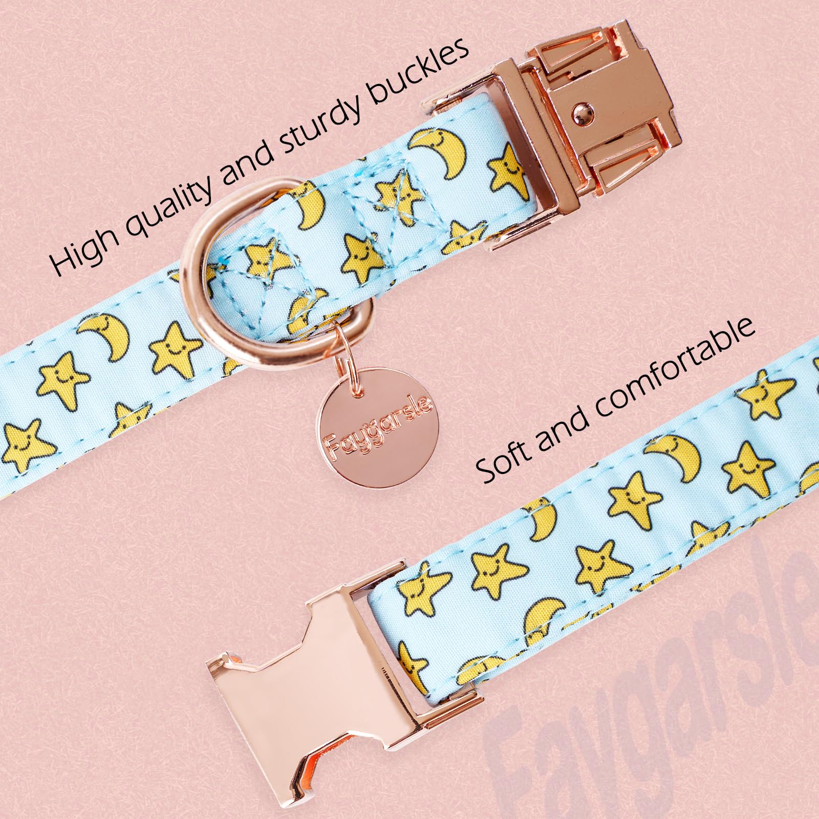 Faygarsle Blue Stars Moon Pattern Dog Collar For Small Medium Large Dogs Cute Puppy Collars For Female Dogs For Summer Spring We