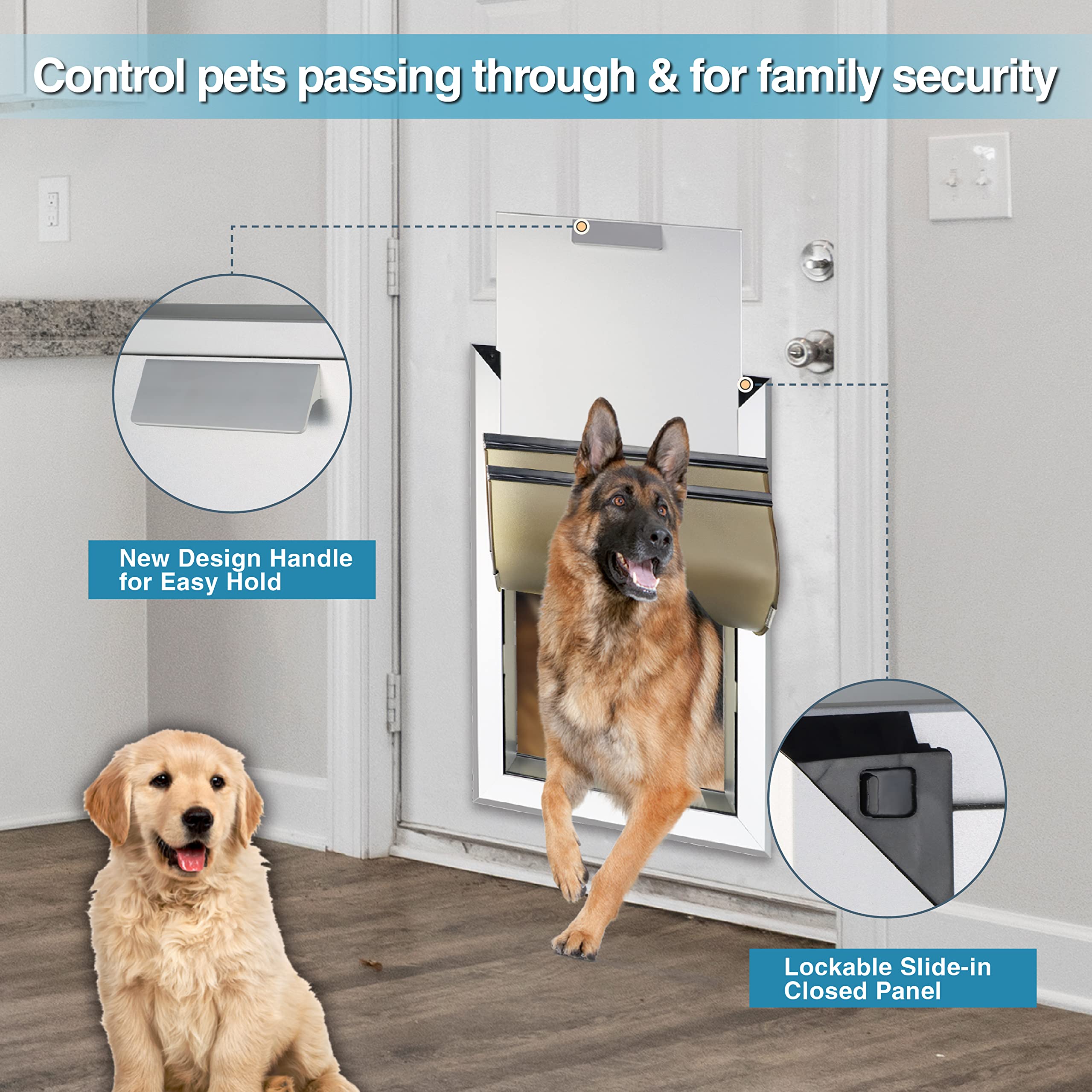 Haniml Extra Large Dog Door For Walls Heavy Duty Aluminum Doggy Door With Telescoping Tunnel Energy Efficient Double Flaps Pet D