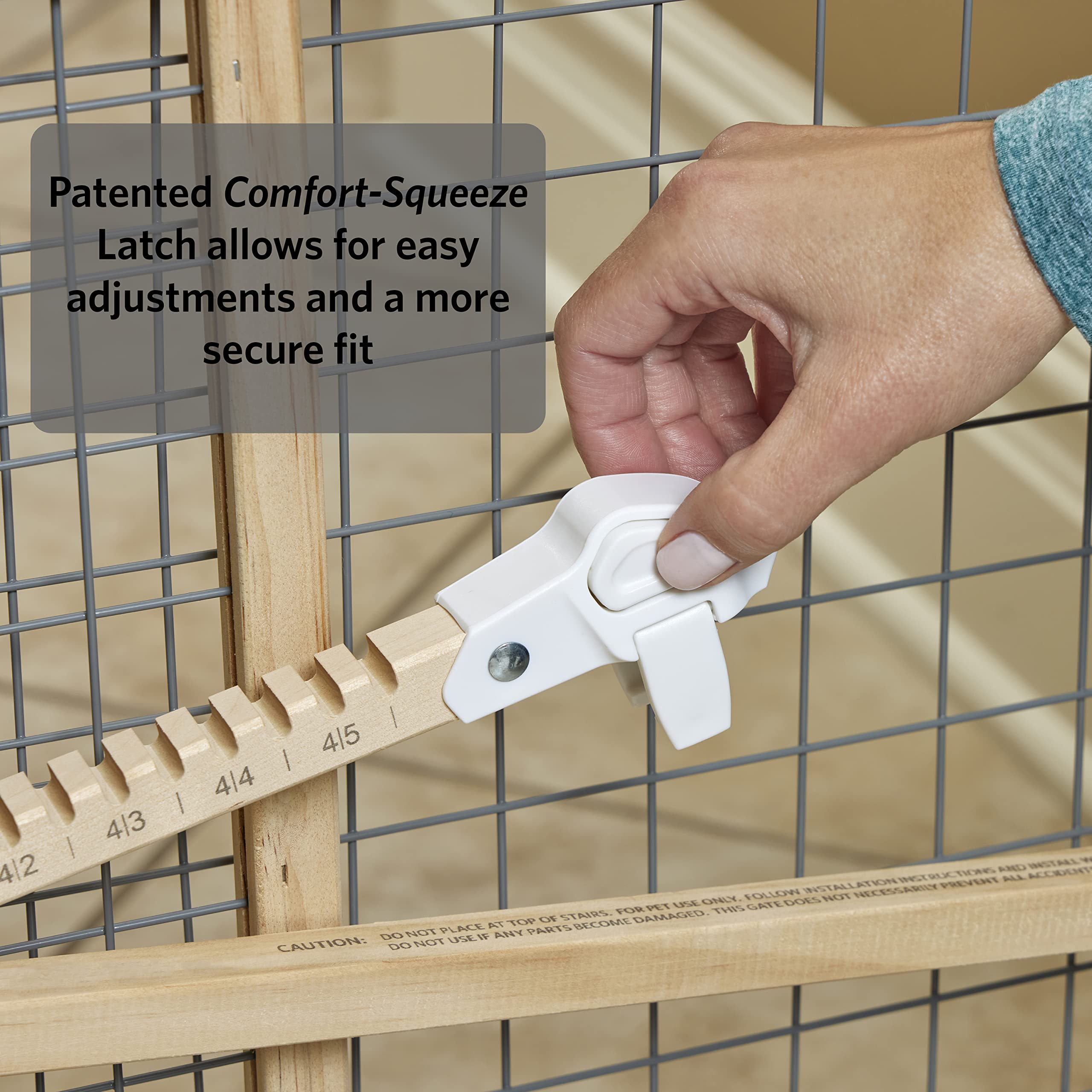 New World Wire Mesh Wood Dog Gate, Pet Gate, Does Not Damage Walls, No Tool Assembly, Features Patented Locking Arm, 24H X 27-41.5W - Inches, Natural Wood & Light Gray Mesh