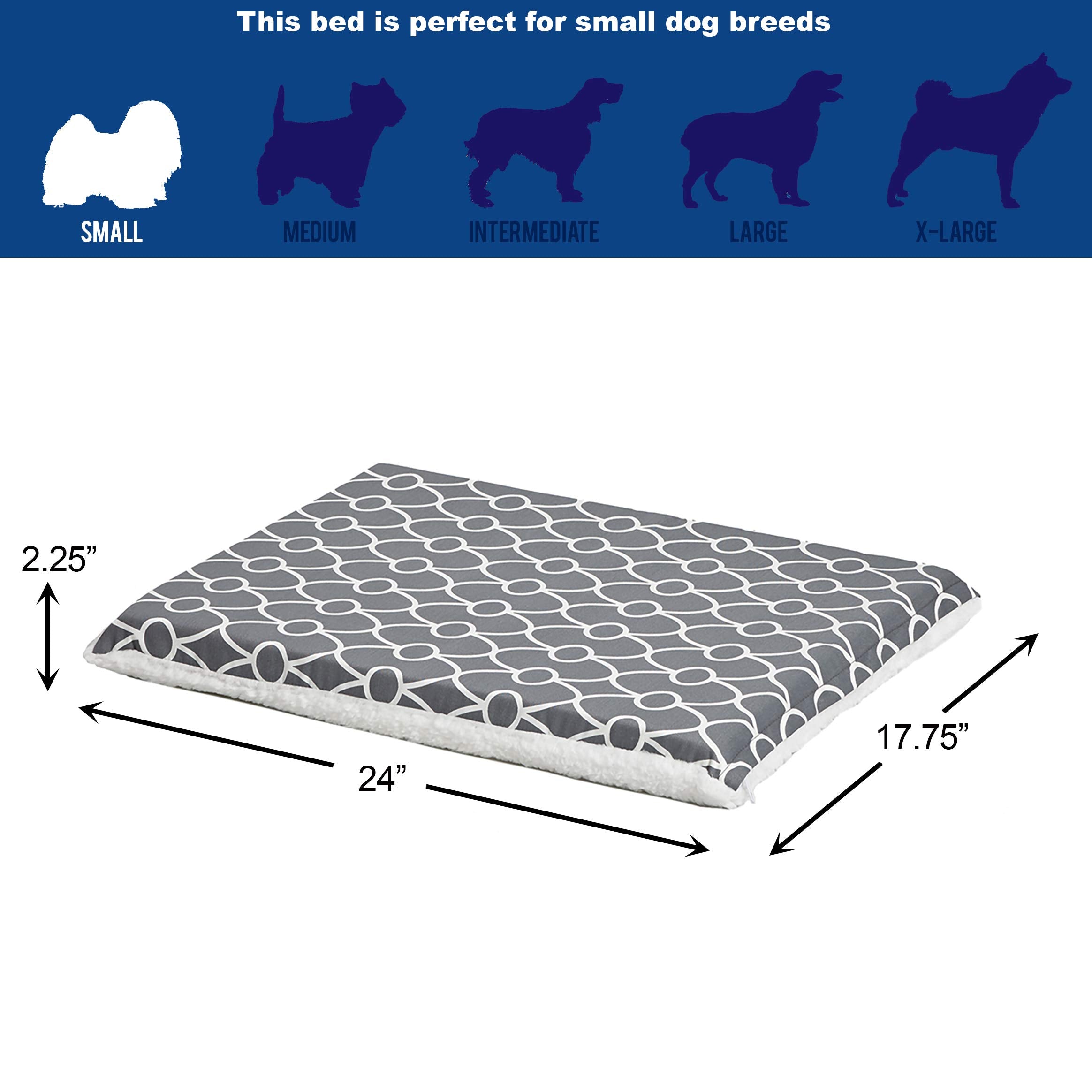 Midwest Homes For Petsquiet Time Teflon Defender Dog Beds; Pet Beds Designed To Fit Folding Metal Dog Crates, Gray & White Geometric Pattern, 24-Inch