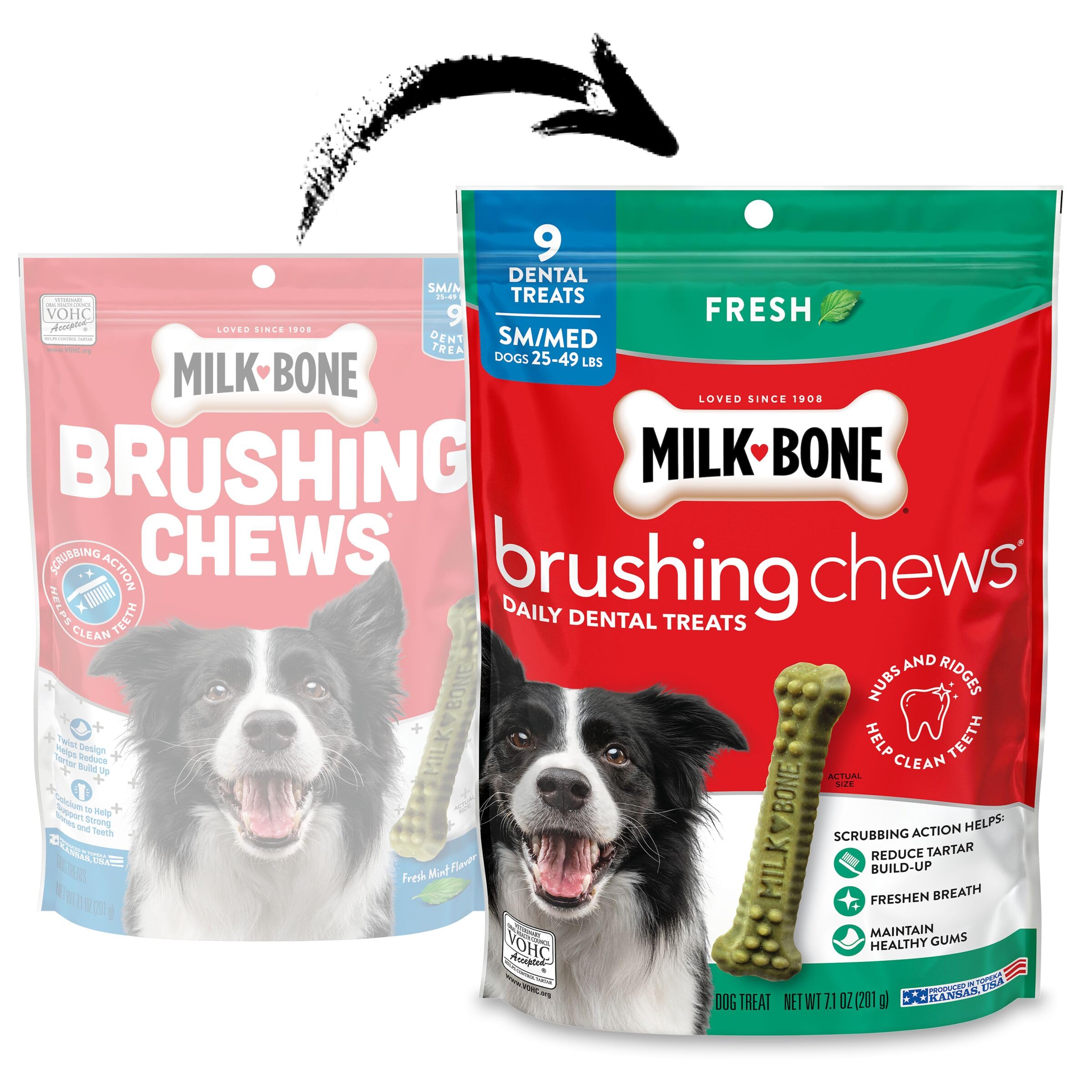 Milk-Bone Brushing Chews Daily Dental Dog Treats, Small/Medium Treats, 7.1 Ounce Pouch