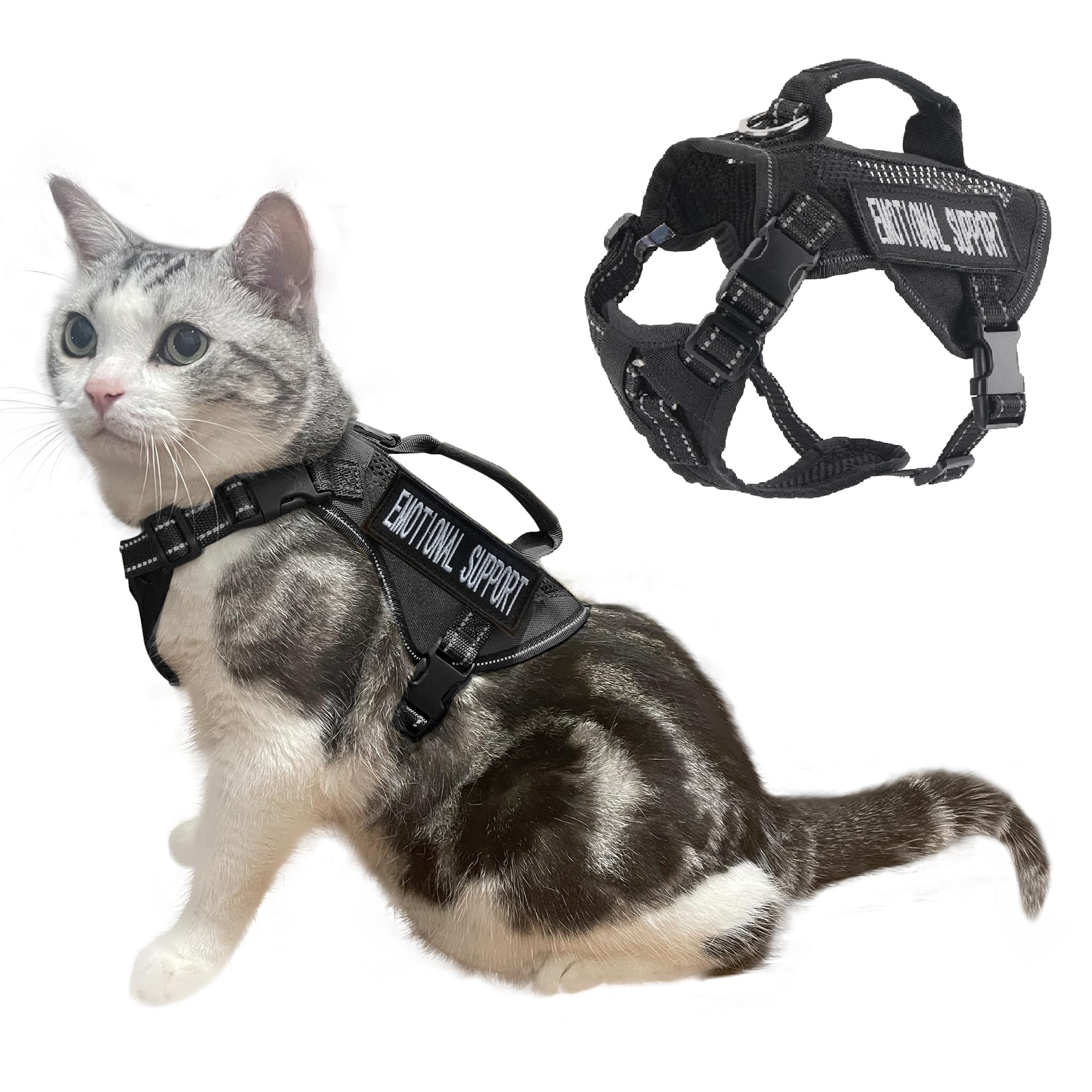 Tactical Cat Harness Adjustable Soft Padded Training Walking Esacpe Cat Vest Harness No-Pull Pet Harness Reflective With Easy Co