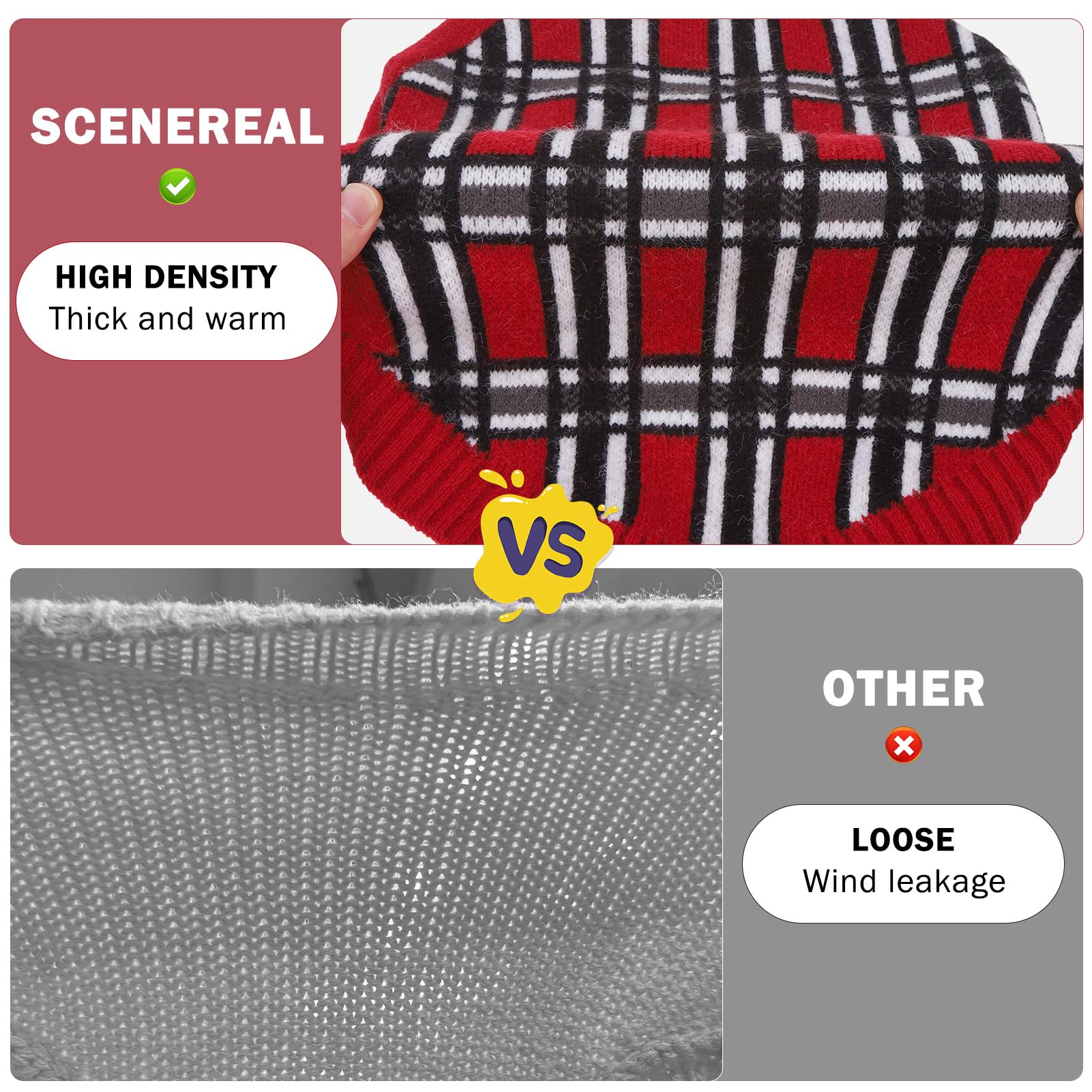 Scenereal Medium/Large Dog Pullover Sweater, Cable Knitwear Dog Sweatershirt For M Big Dogs,Plaid Turtleneck Thick Warm Dog Clot