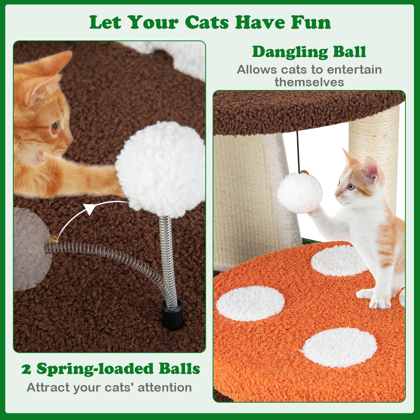 Petsite Mushroom Cat Tree, 57.5 Inches Tall Multi-Level Cat Tower With Natural Sisal Scratching Posts & Boards, Cat Condo And Te