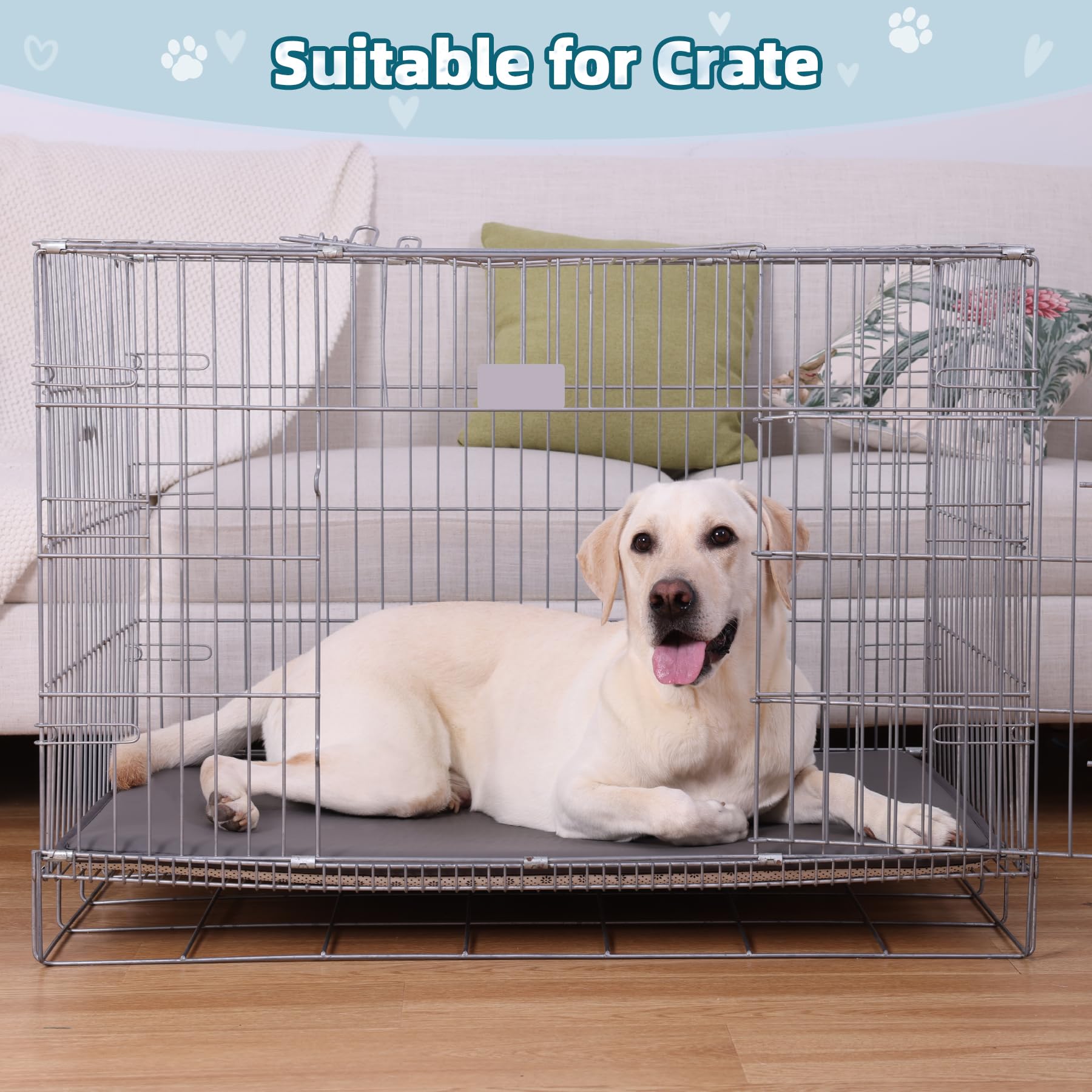 WAYIMPRESS Large Dog Crate Pad Bed, Waterproof 41"x27"x1.2", Graphite Grey, High Resilience Foam, Anti-Slip, Easy Clean