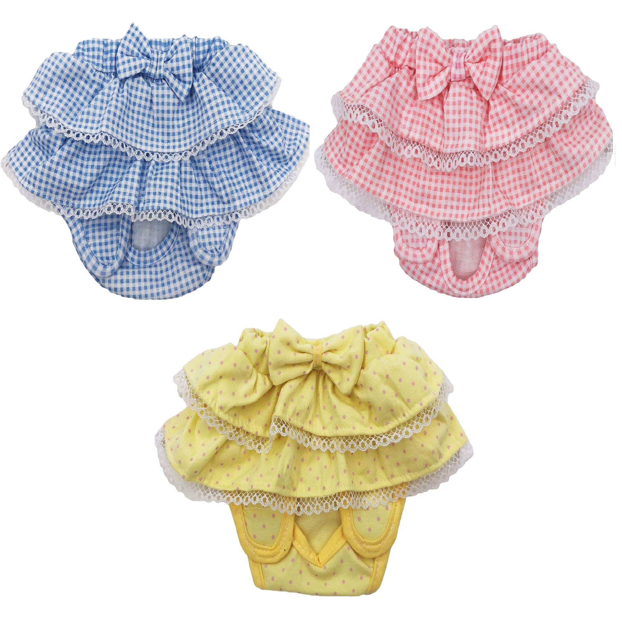 Funnydogclothes Dog Skirt Diaper Female Sanitary Pant Dress Ruffles Cotton Small Pet Cat (Large: Waist 10' - 12', Pack Of 3 Colors)