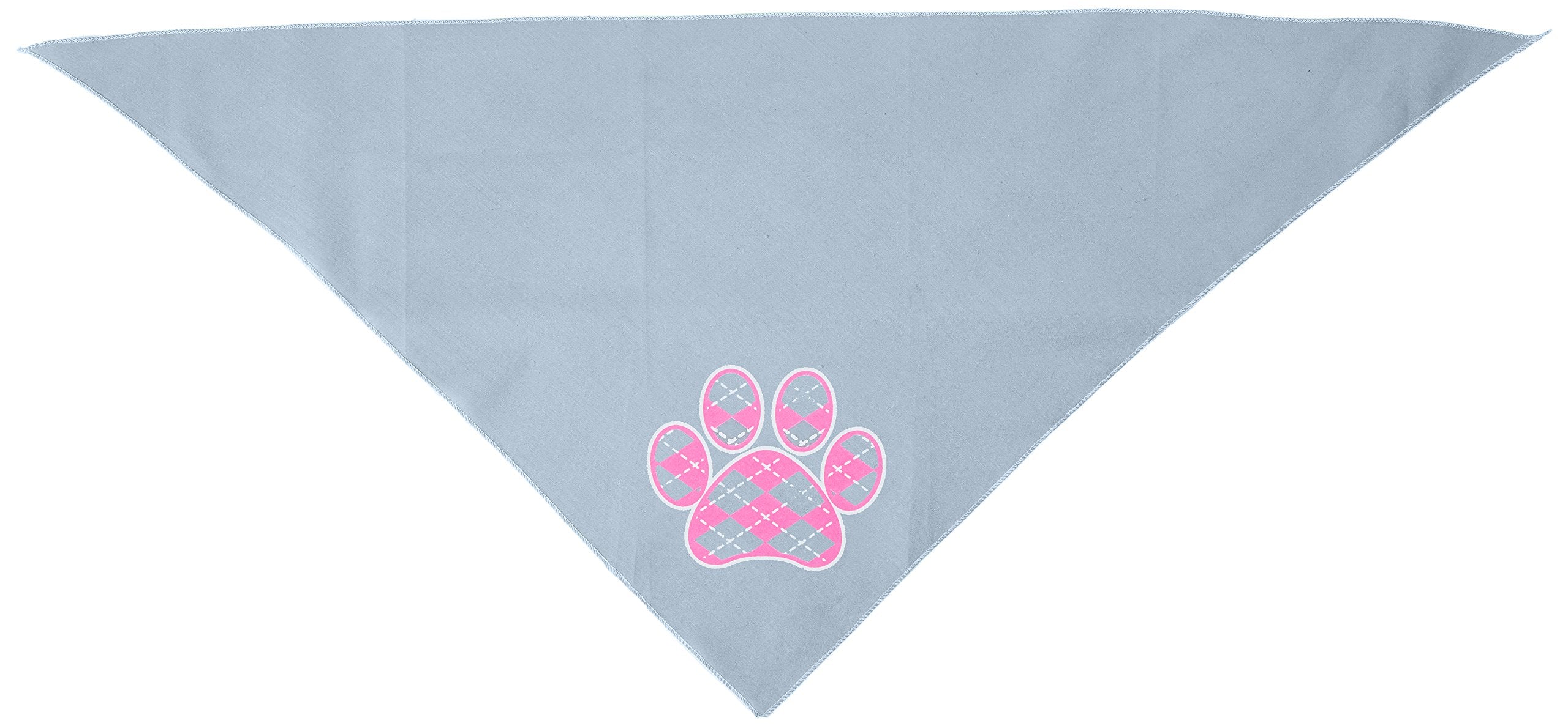 Pet and Dog Bandana Screen Printed, &quot;Pink Argyle Paw&quot; Gray Large