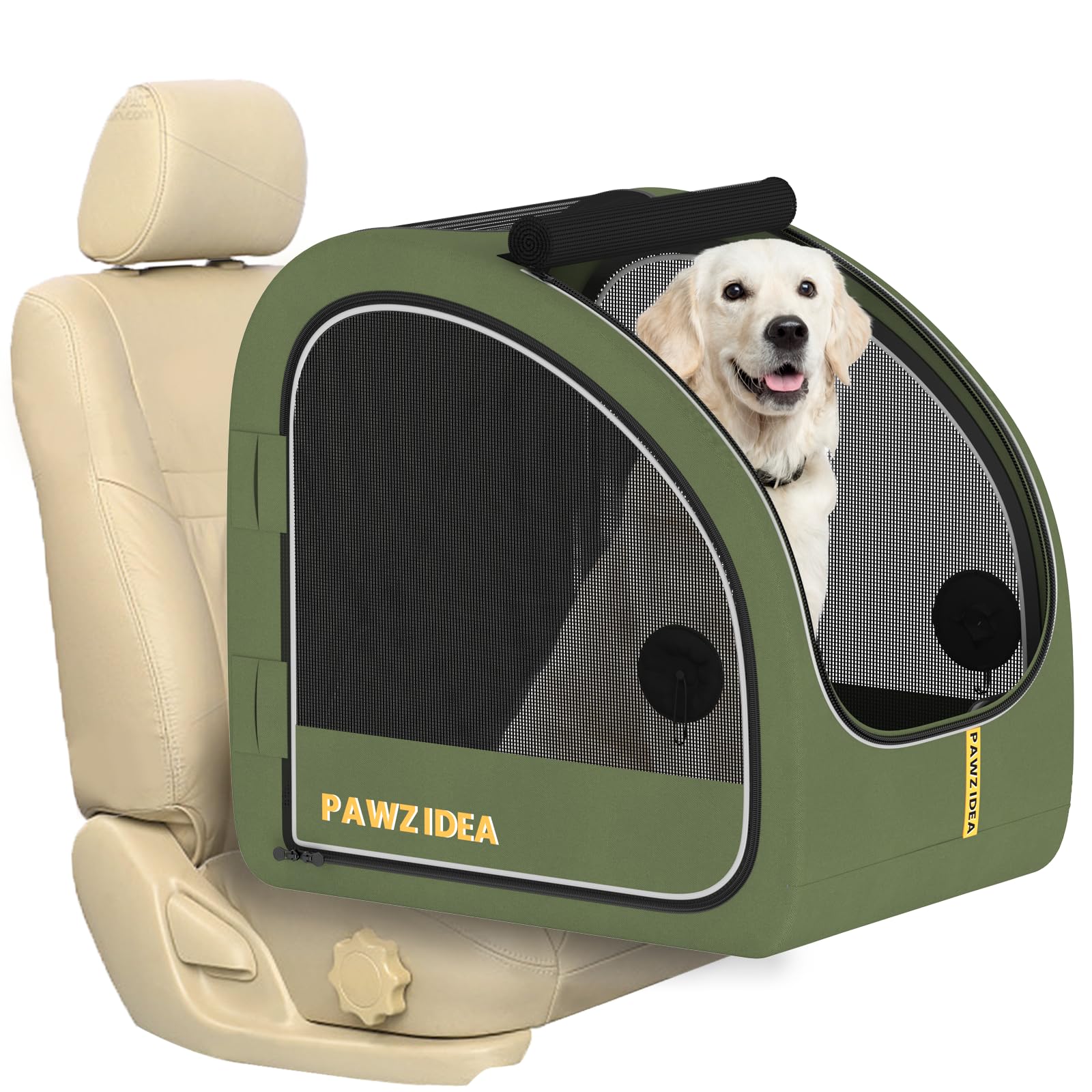 Pawzidea Collapsible Dog Travel Crate, Portable Pet Crate For Car