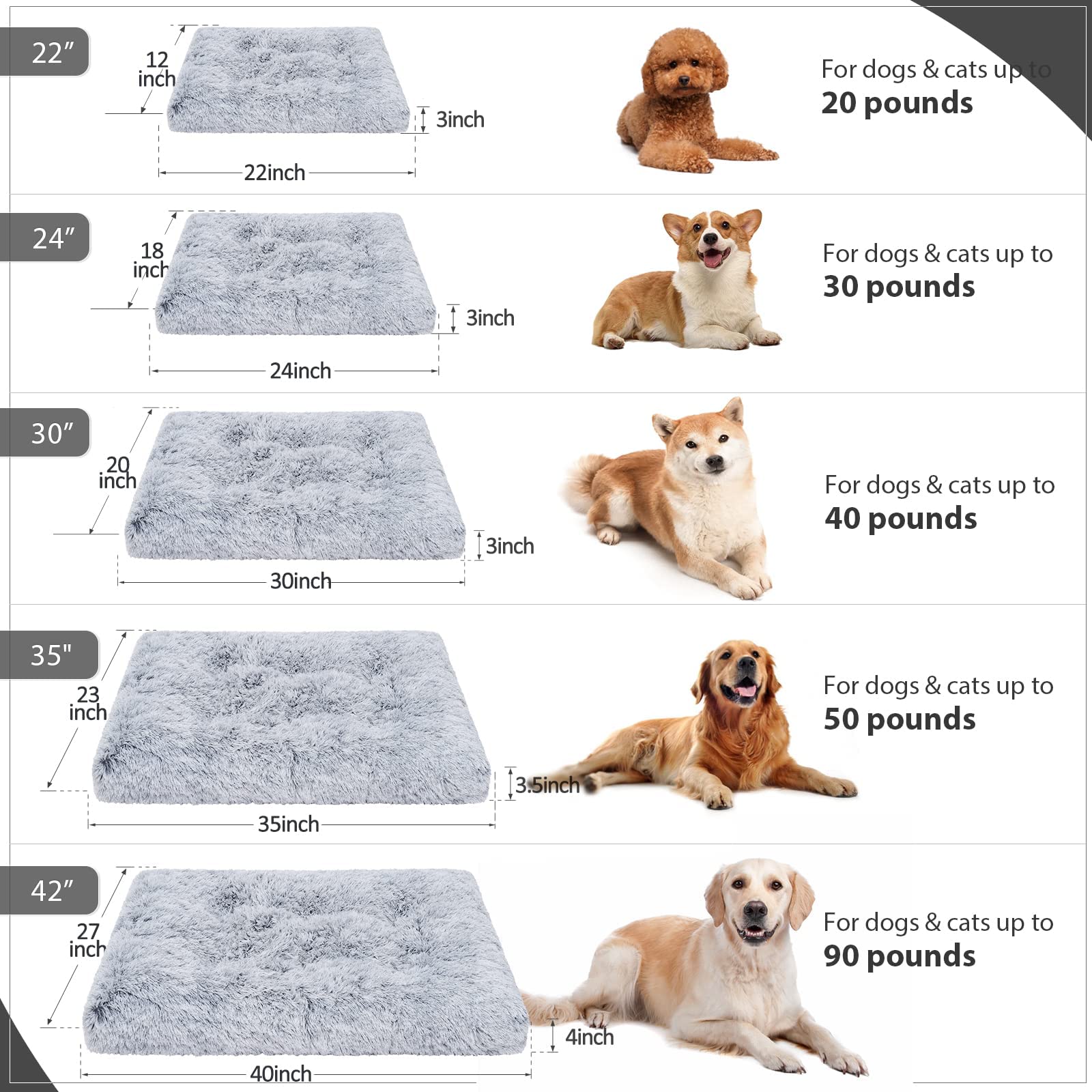 Vonabem Small Dog Bed Crate Pad Puppy Bed 24 Inch, Washable Fluffy Plush Pet Beds, Anti-Slip Dog Crate Bed For Small Dogs And Cats,Dog Mats For Sleeping And Anti Anxiety, Kennel Pad Grey