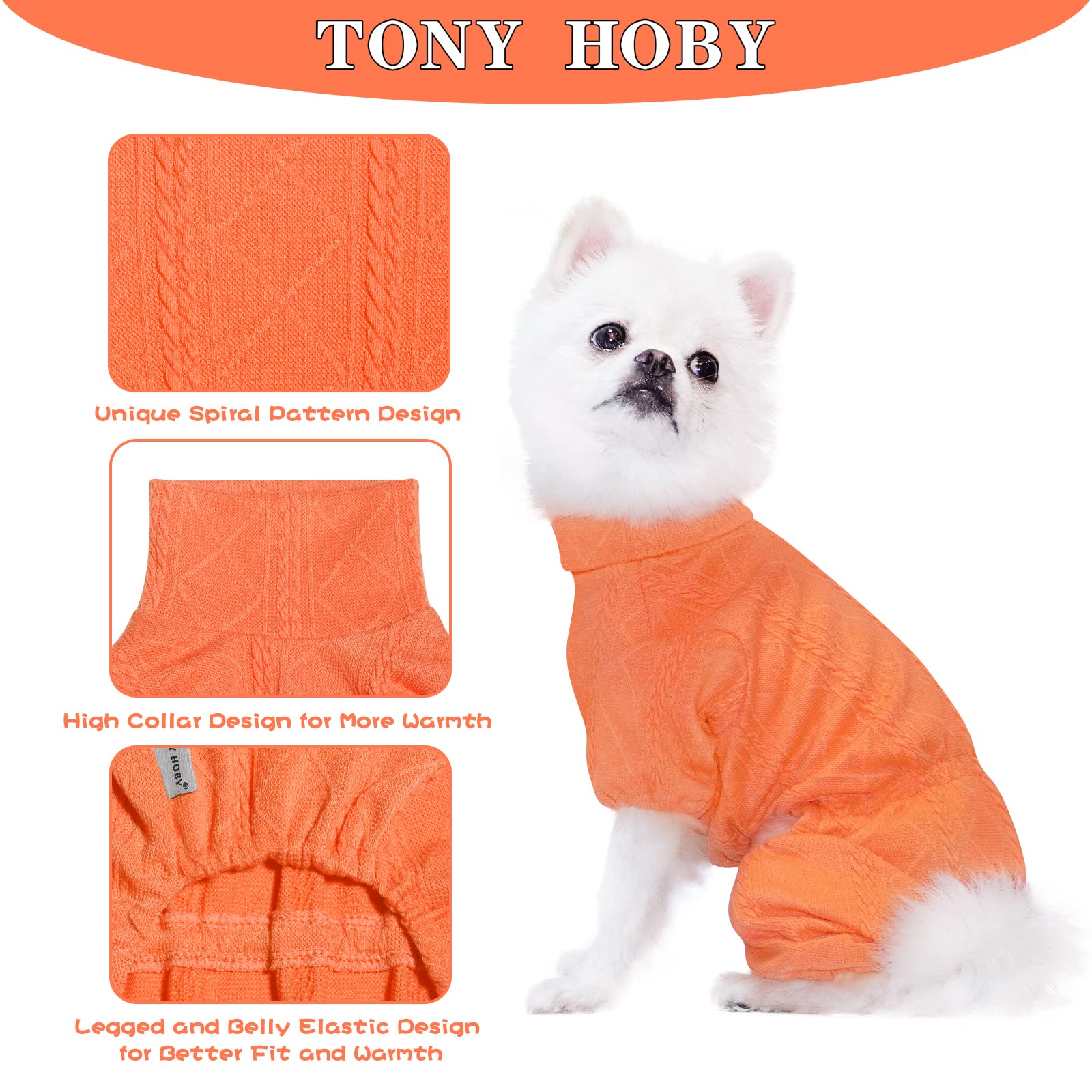 Tony Hoby Dog Sweater Shirts, Knitted Dog Sweater, Four-Legged Warm Dogs Shirts Sweaters For Small Medium Dogs (Orange, M)